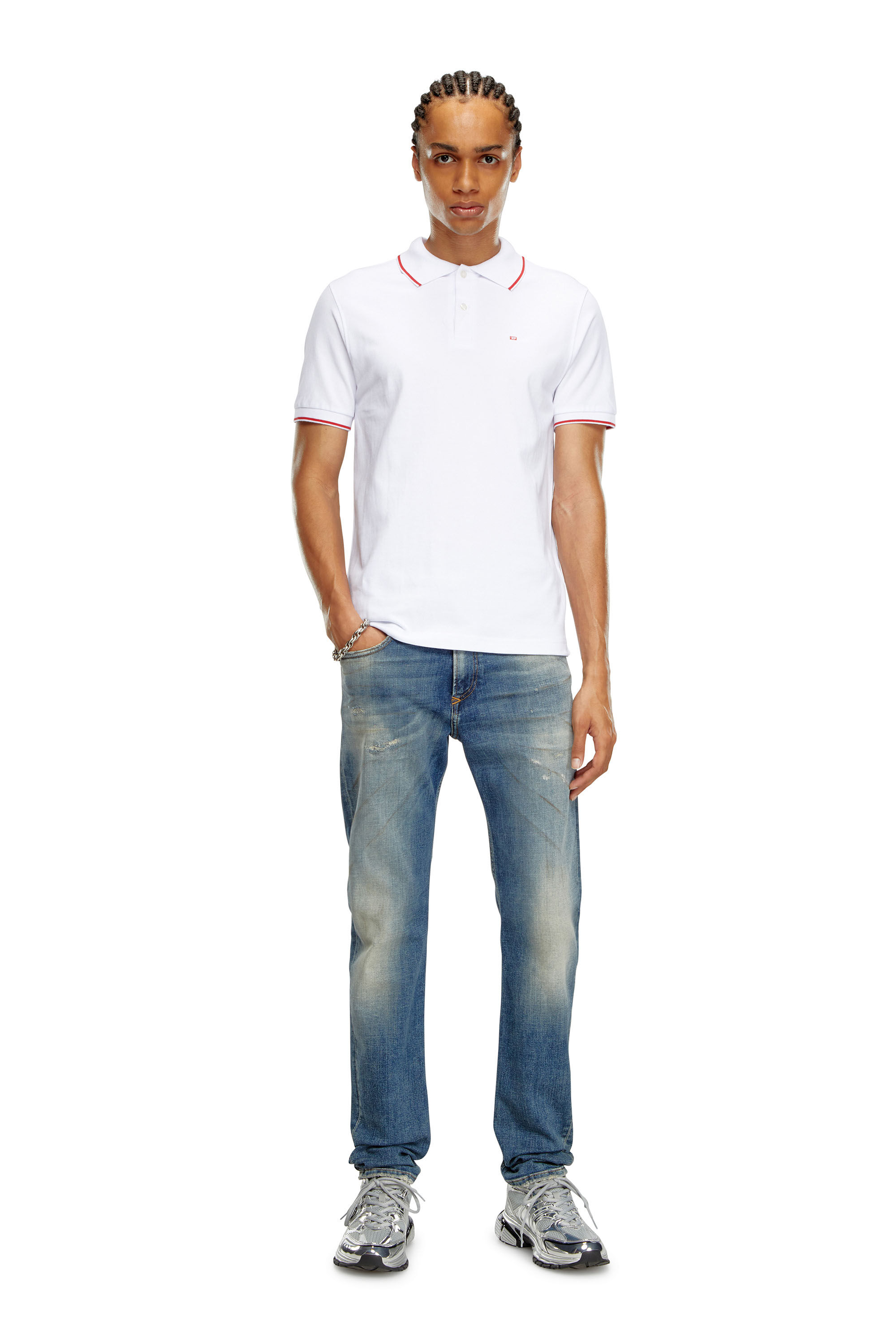 Diesel - T-FERRY-MICRODIV, Man Polo shirt with micro Diesel embroidery in White - Image 1