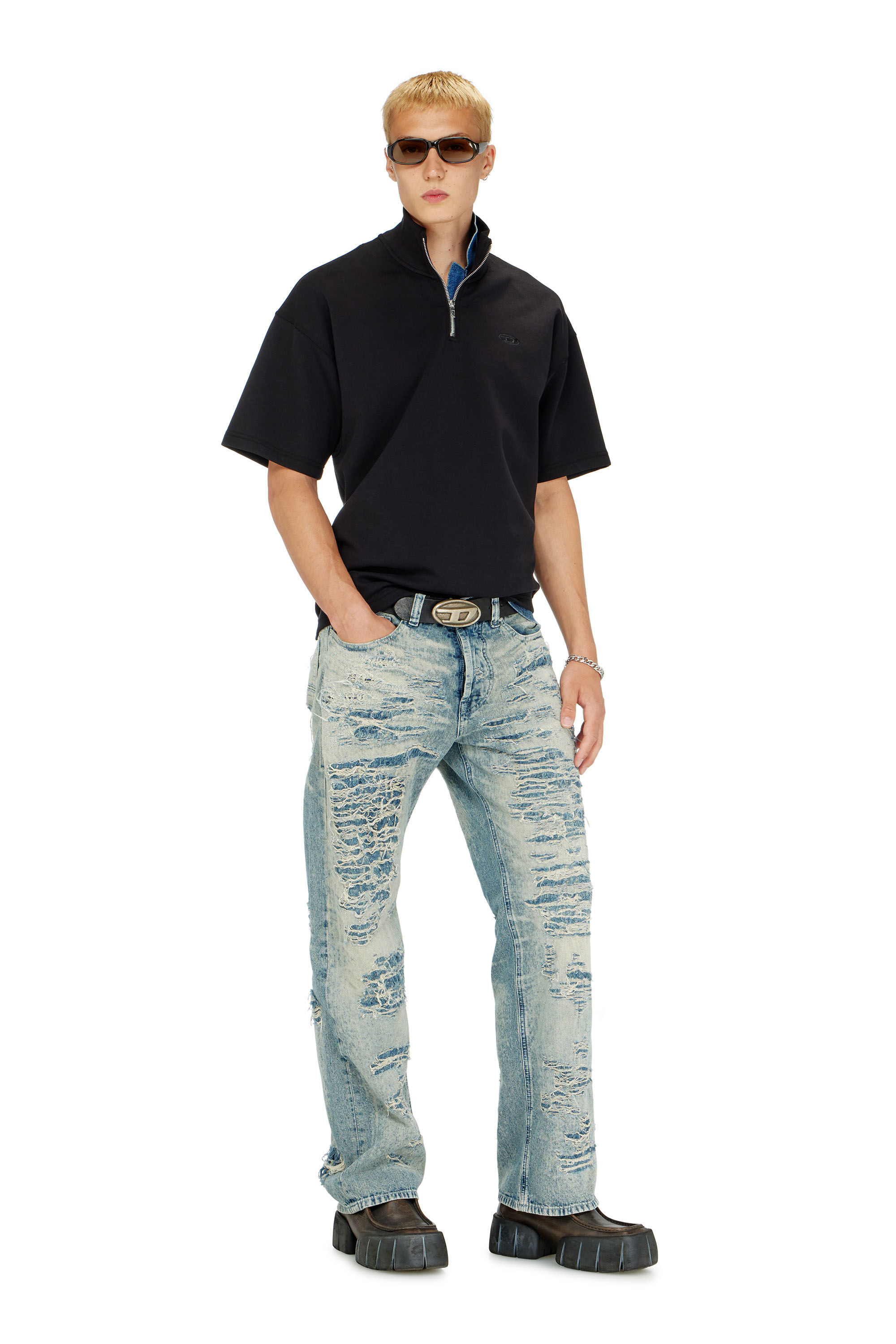 Diesel - S-CUBY, Man's Short-sleeve half-zip sweatshirt in light scuba in Black - 1