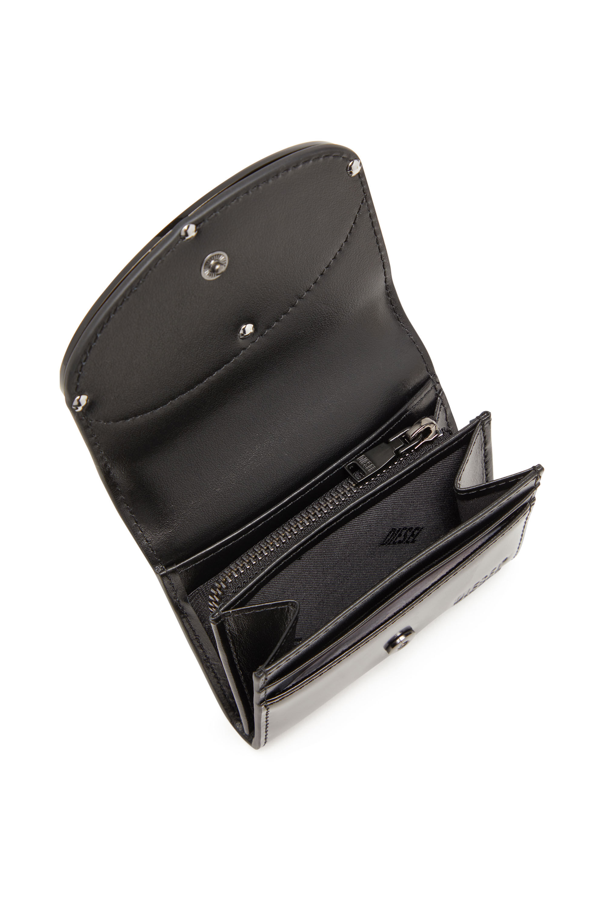 Women's Bi-fold card holder in mirrored leather | Black | Diesel