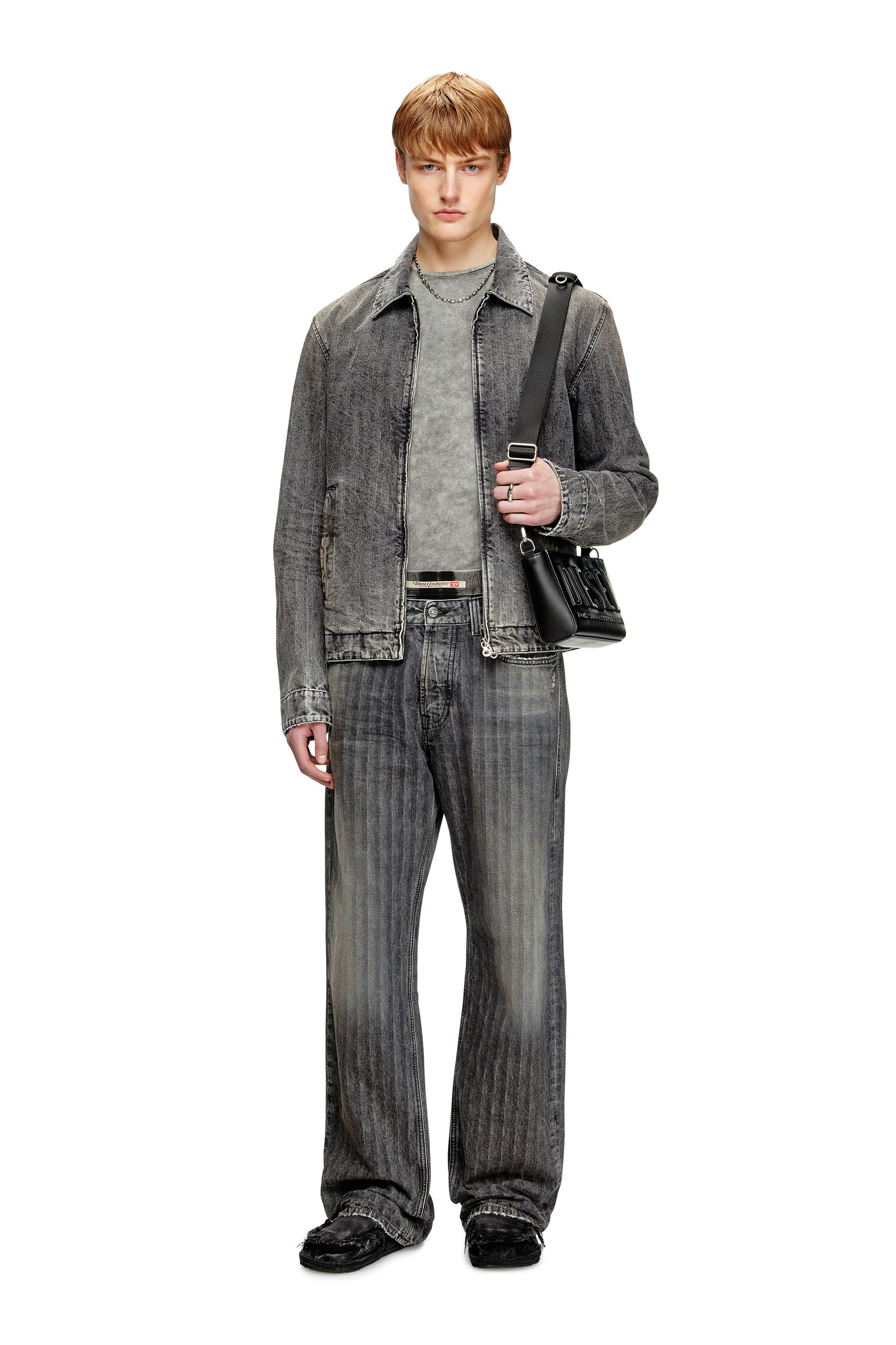 Diesel - D-ROHE, Man's Blouson jacket in herringbone denim in Black - 1