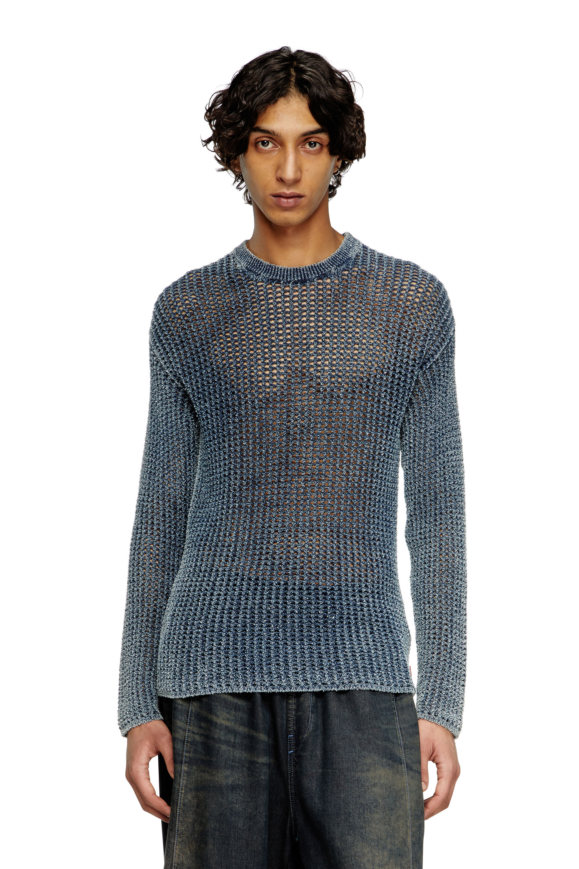 Men's Mesh-knit jumper in denim yarn | Blue | Diesel
