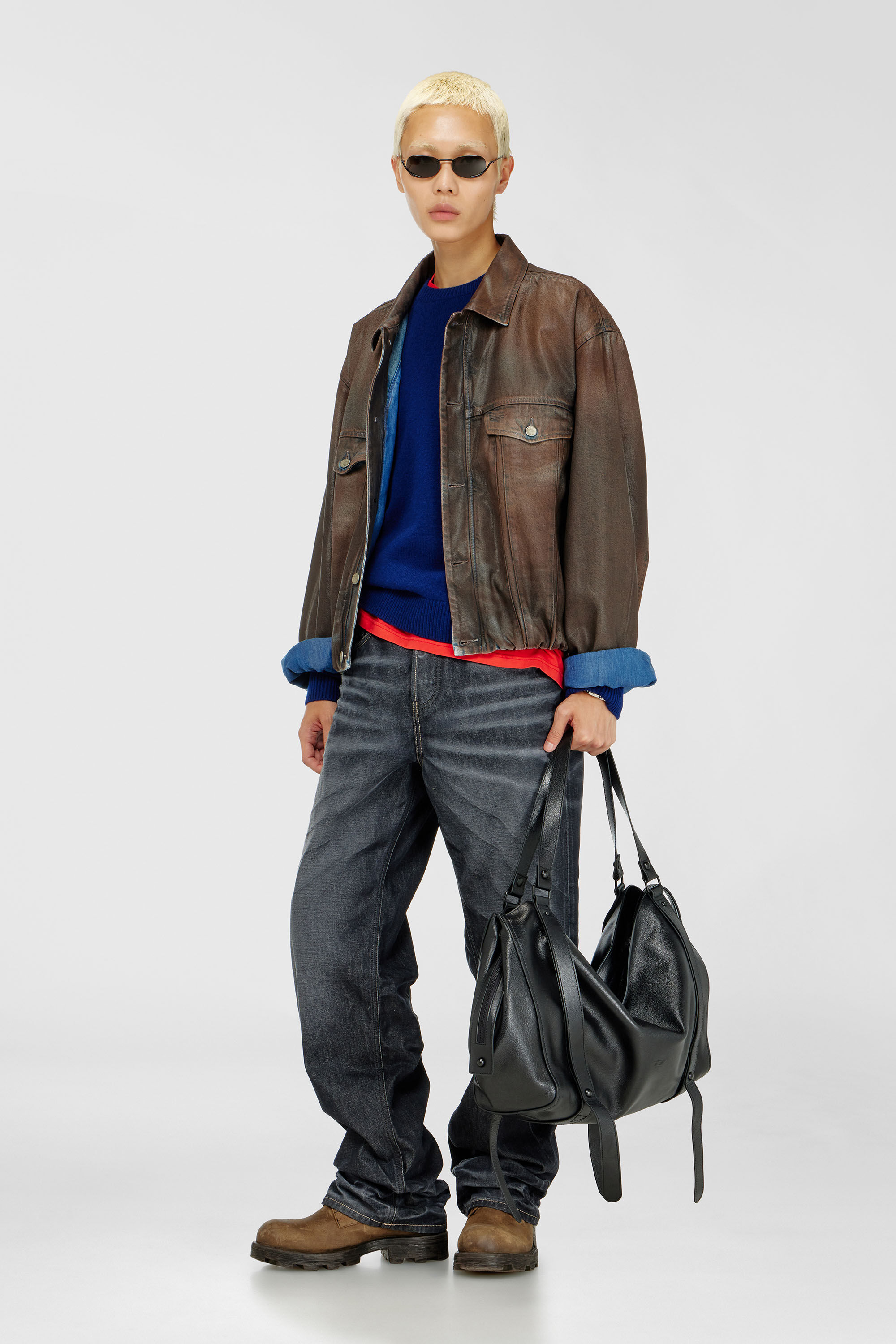 Diesel - D-MORVI-S, Unisex's Trucker jacket in coated denim in Brown - 1