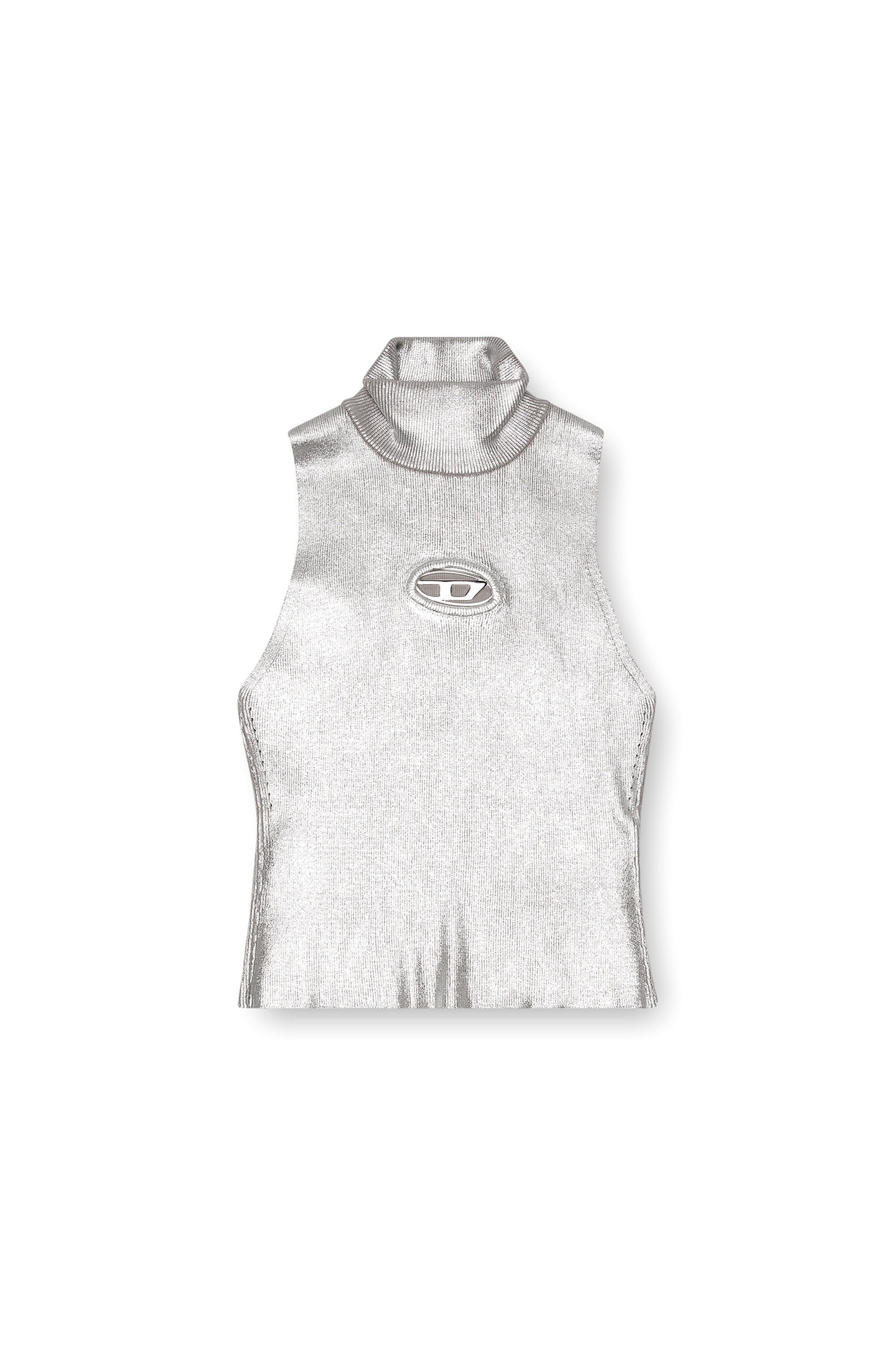 Diesel - M-ONERVAX-TOP, Woman's Tank top in metallic knit in Silver - 2