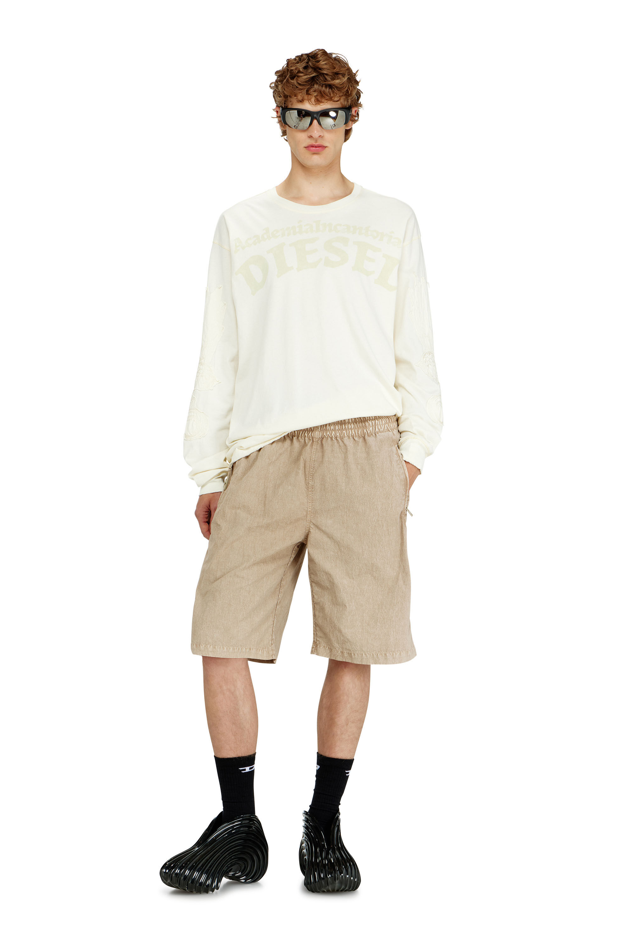 Diesel - P-THECK-SHORT-PLBH, Man's Treated nylon shorts in Beige - 1