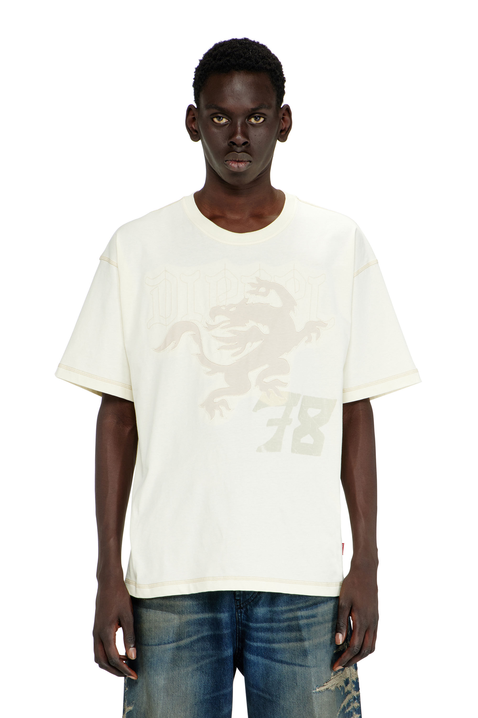 Diesel - T-BOXT-NOTCH, Man's Relaxed T-shirt with prints and embroderies in White - 3