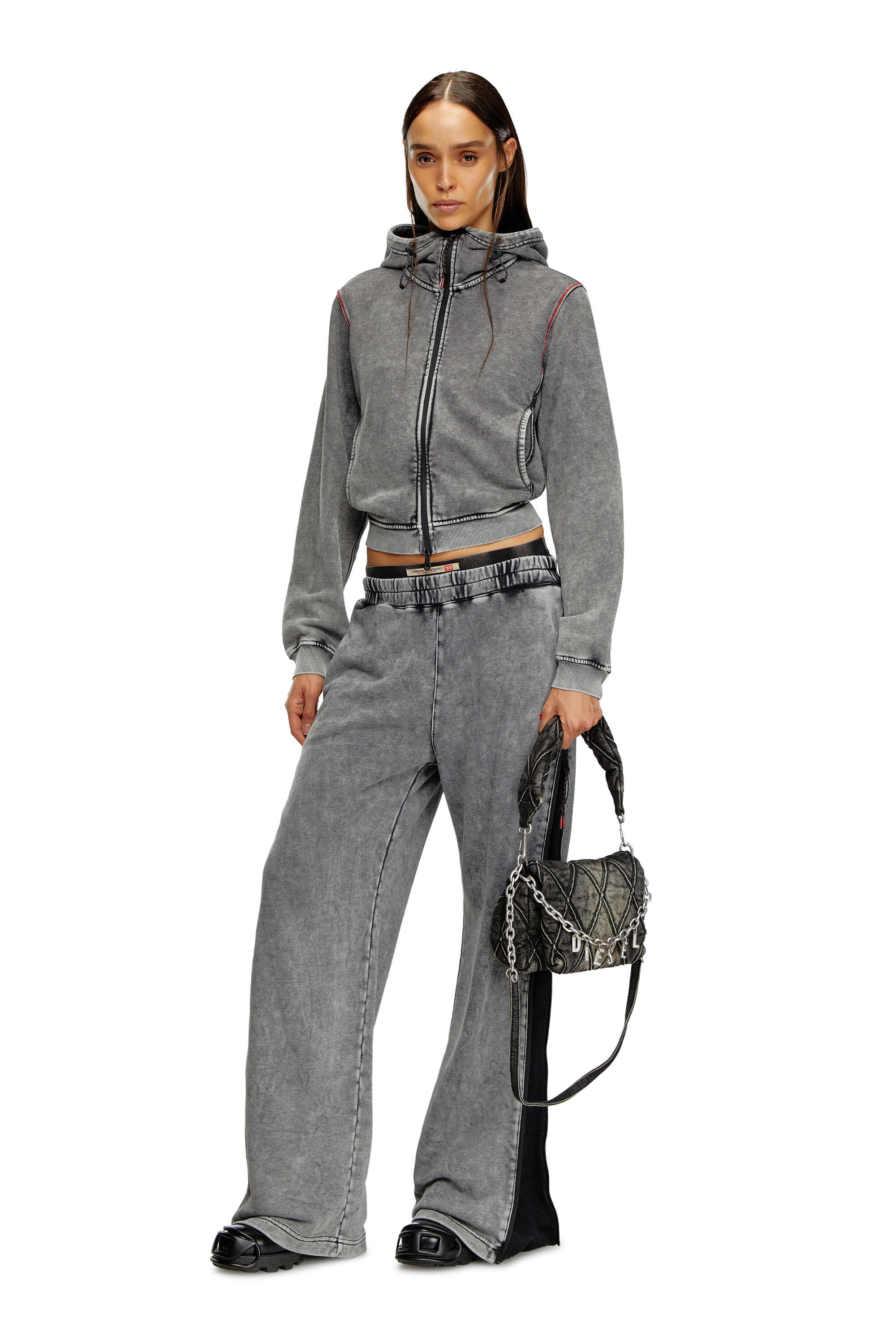 Diesel - AWSB-DELANEY-HT51, Woman Faded track pants with zip sides in Grey - Image 1
