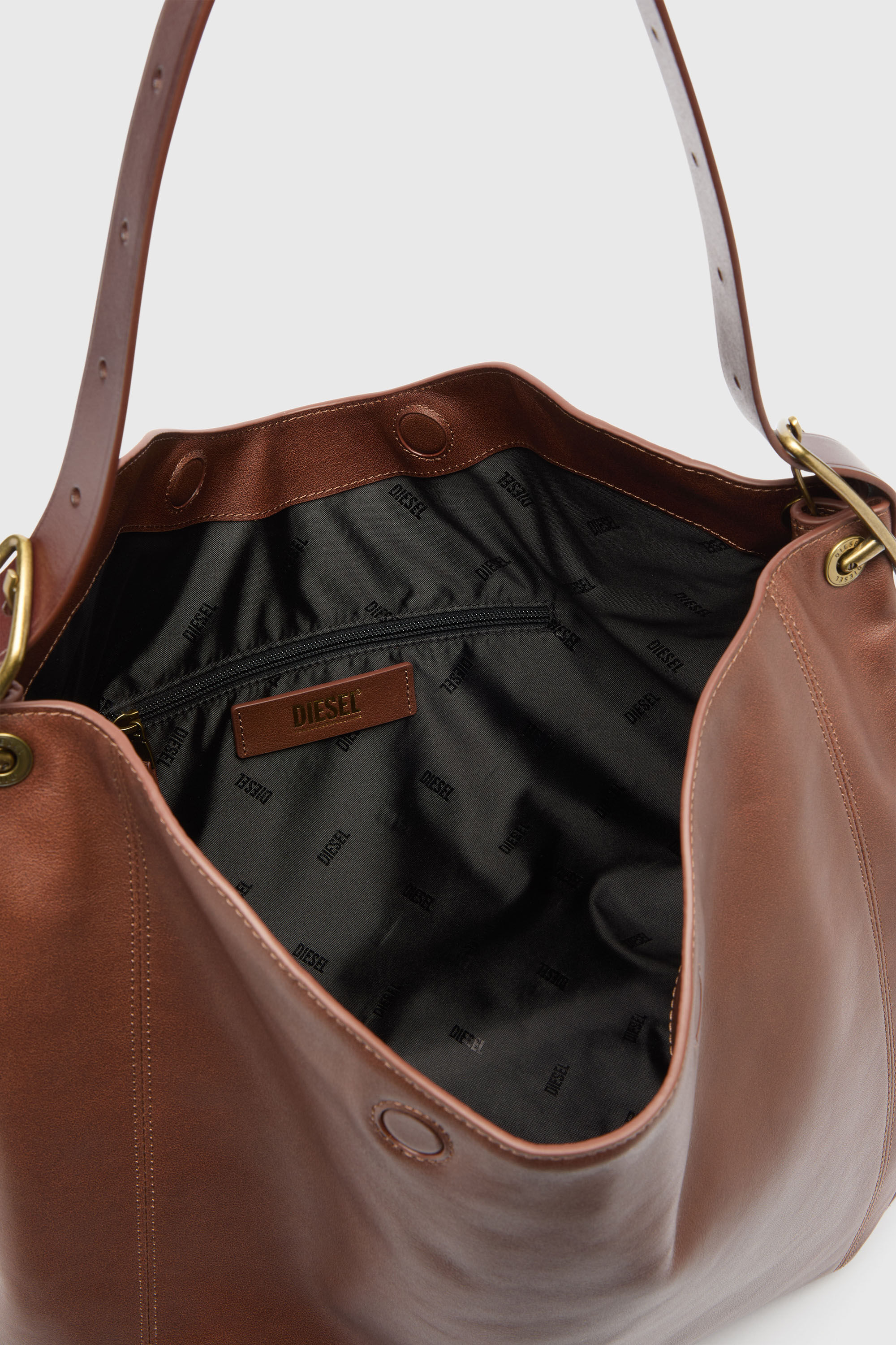Diesel - D-LINE HOBO L, Woman's D-Line-Hobo bag in leather in Dark Brown - 5