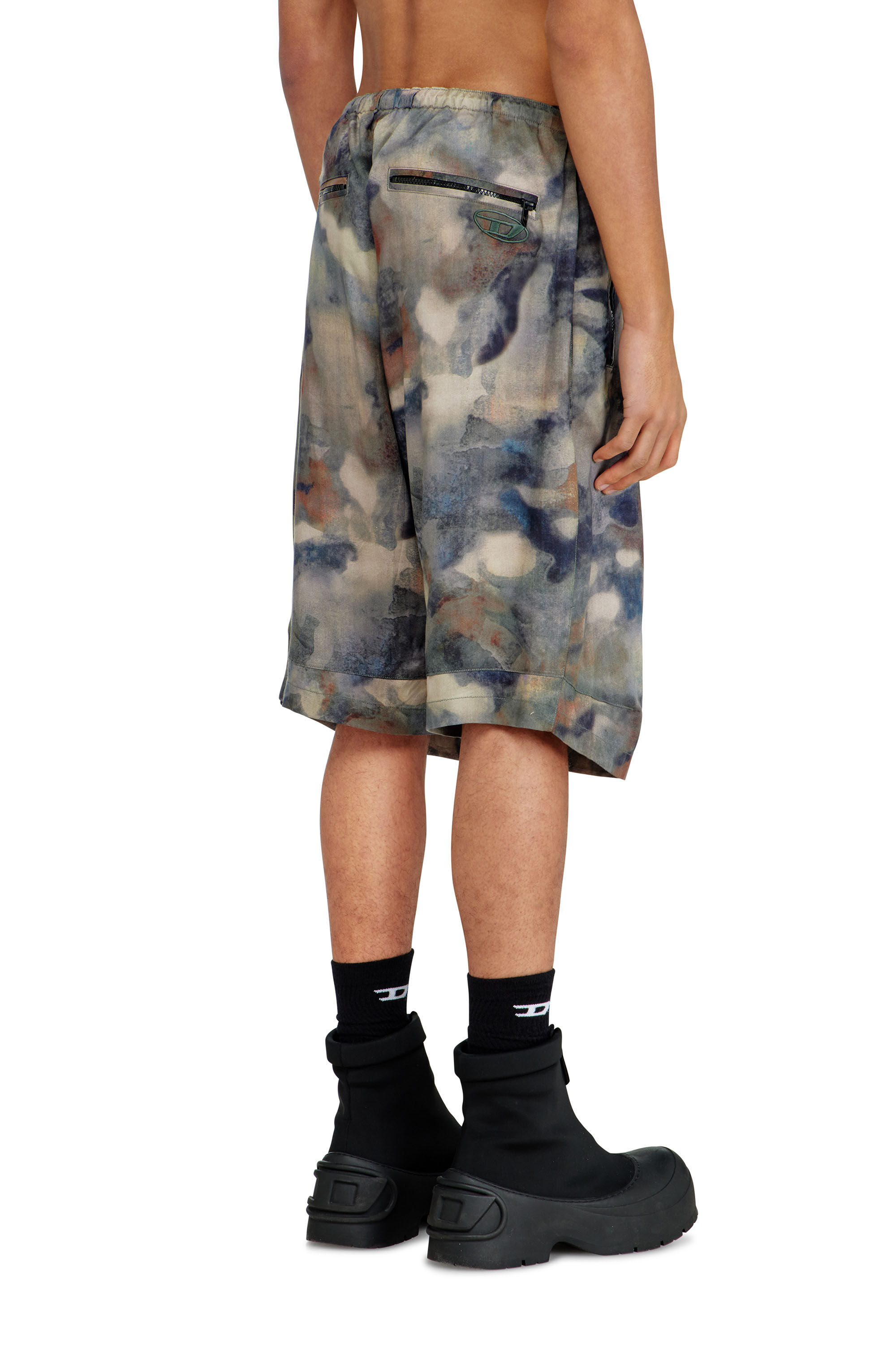 Diesel - P-STITCH-SHORT-TKBZ, Man's Fluid bermuda shorts with all-over camo print in Blue/Brown - 4