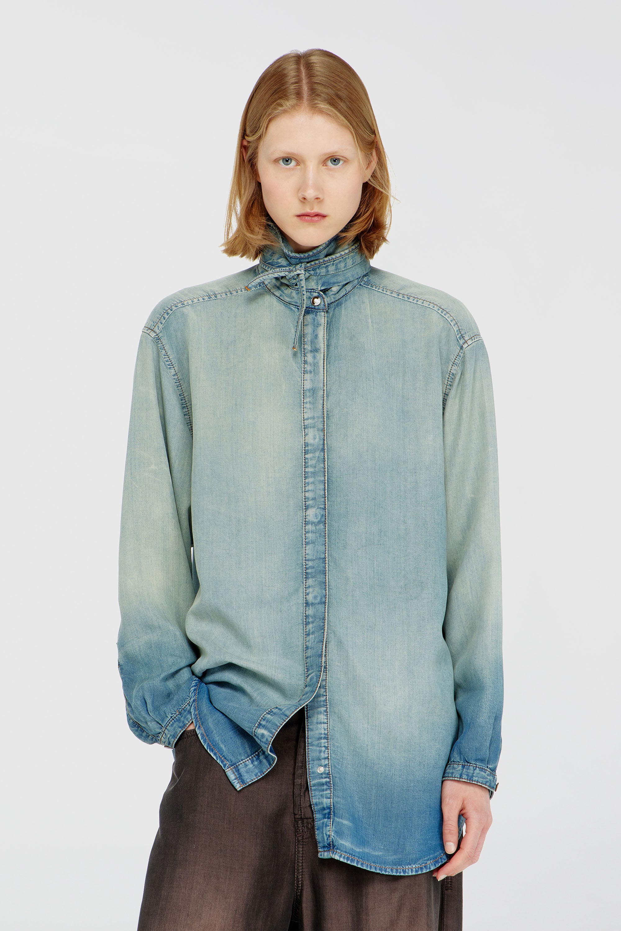 Diesel - DE-ARVEN-S1, Woman's Shirt in marbled fluid denim in Light Blue - 3