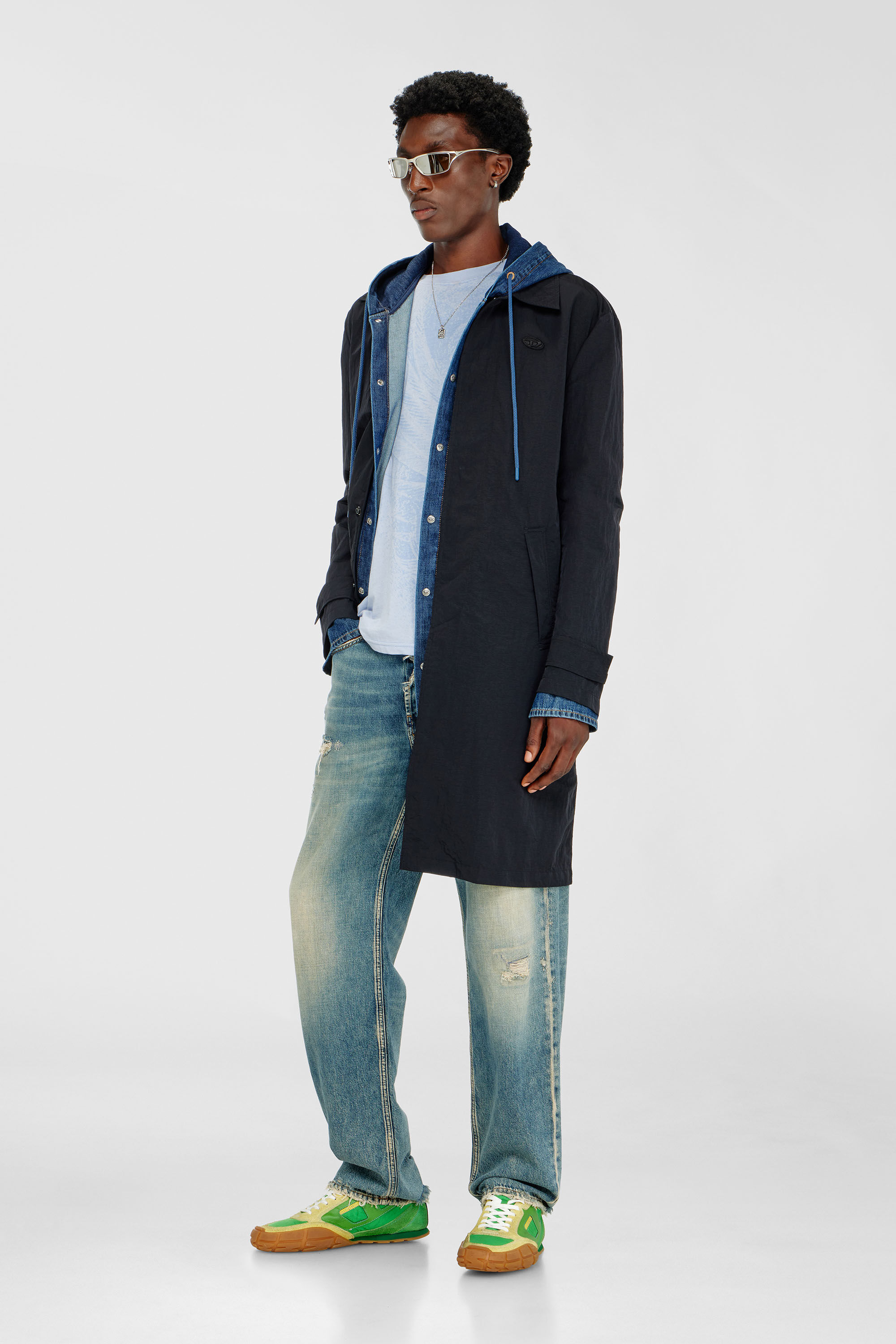 Diesel - J-BURHAT, Man's Nylon coat with shiny crinkle finish in Black - 3
