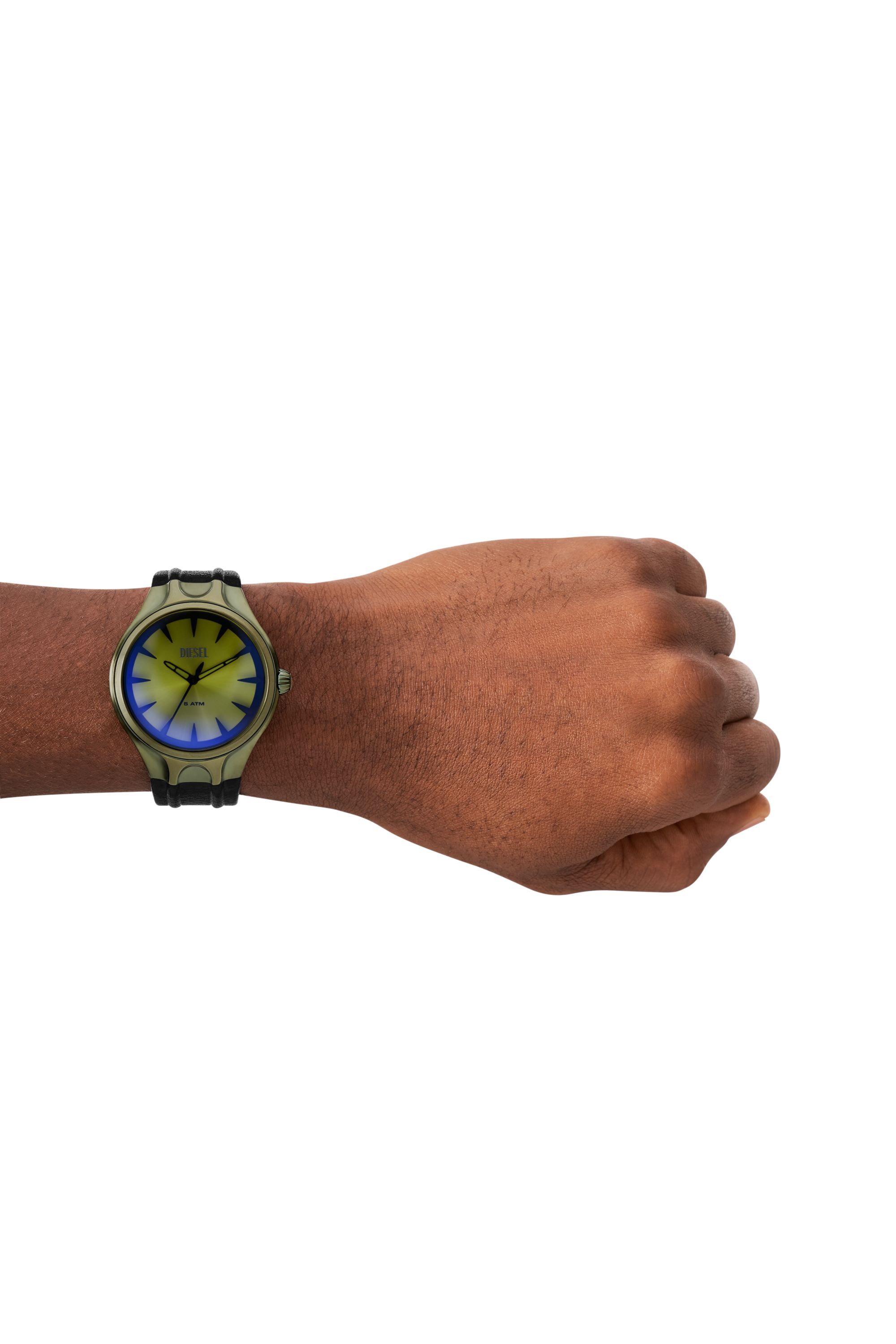 Men s Streamline Three Hand Black Leather Watch Multicolor Diesel