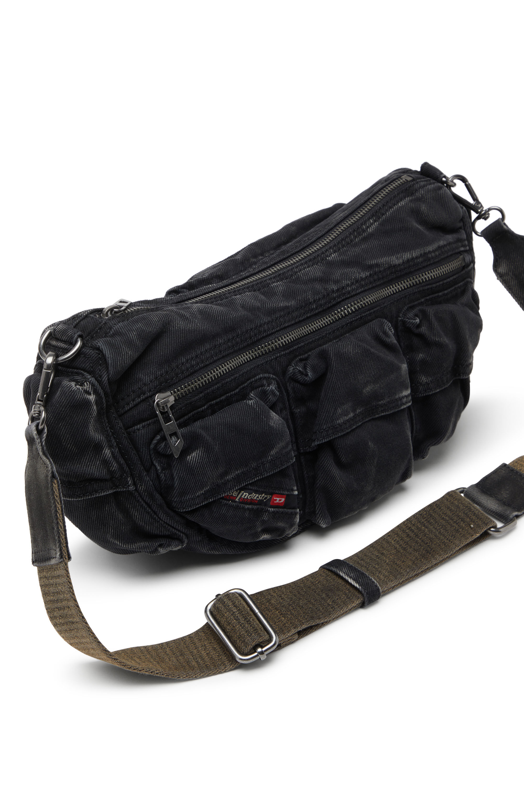 Diesel - MULTI-PKTS SHOULDER BAG X, Unisex's Multi-Pkts-Multipocket bag in washed denim in Black - 5