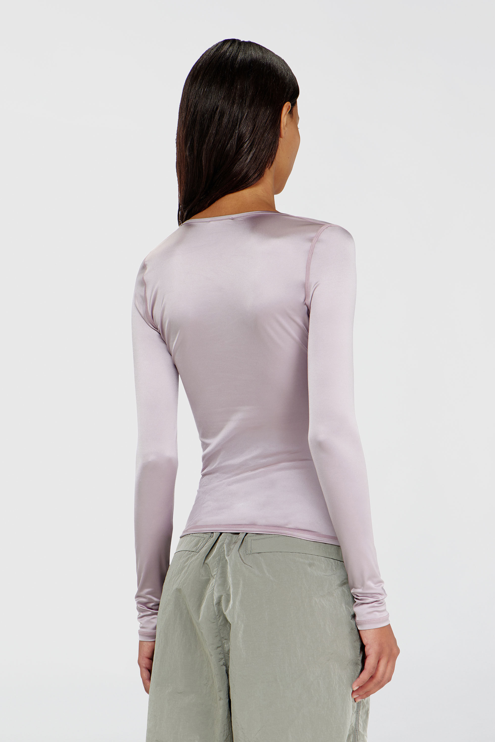 Diesel - T-ELPHIN-LS, Woman's Nylon slim top scoop neck with Logo Oval D embroidery in Lilac - 4