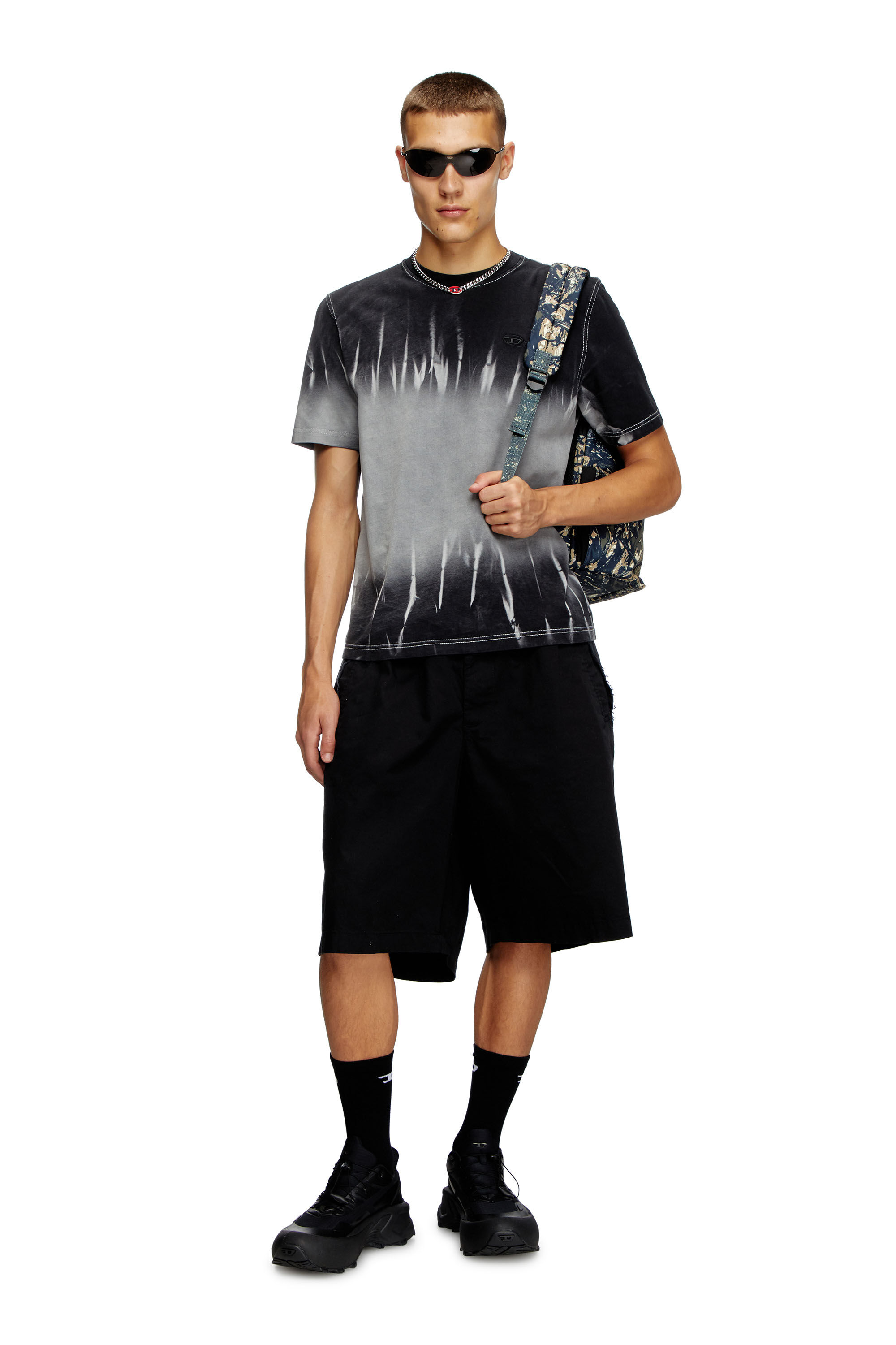 Diesel - T-ADJUST-R21, Man's Tie-dye T-shirt with logo embroidery in Black - 1