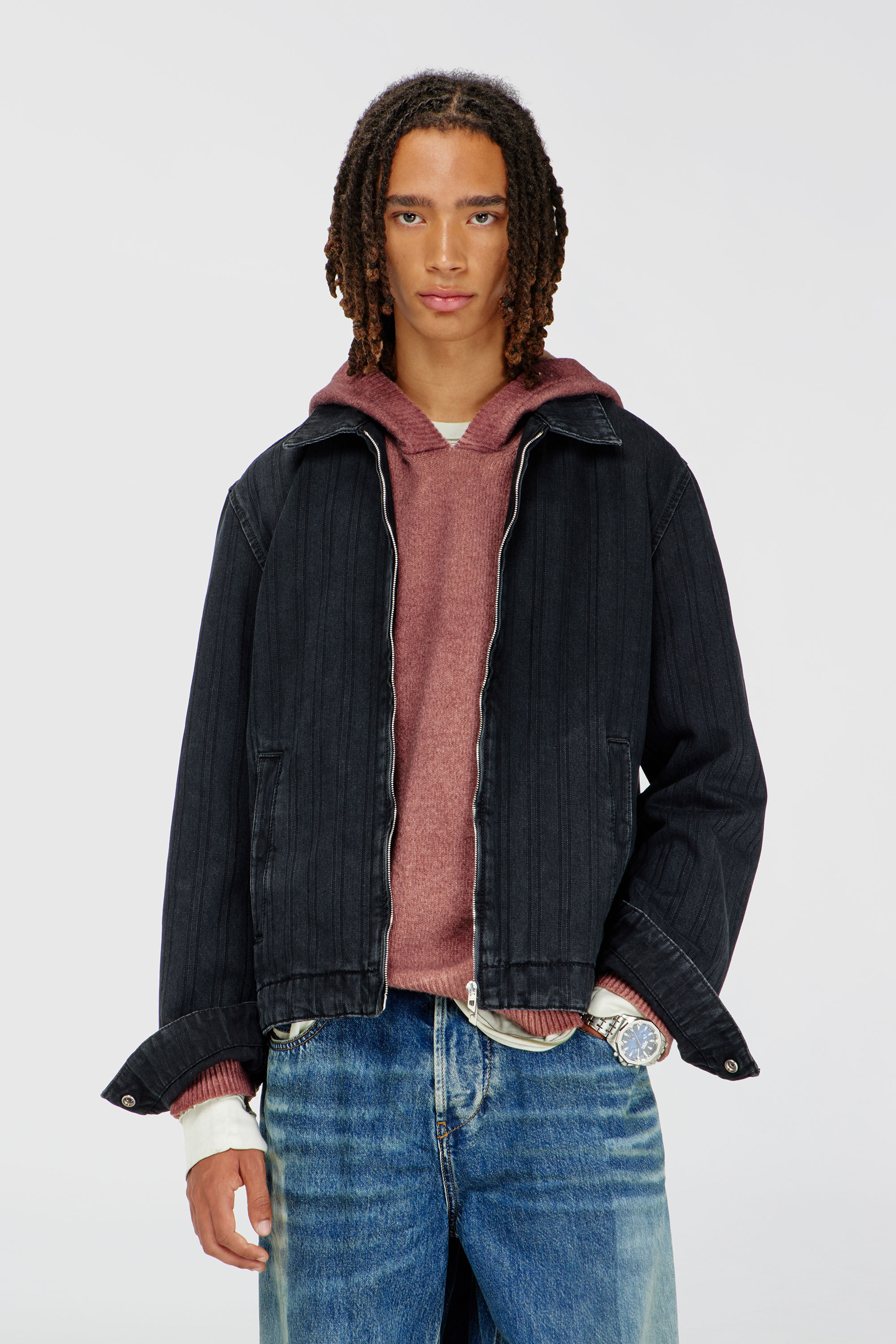 Diesel - D-ROHE, Man's Jacket in pinstripe denim in Black - 3