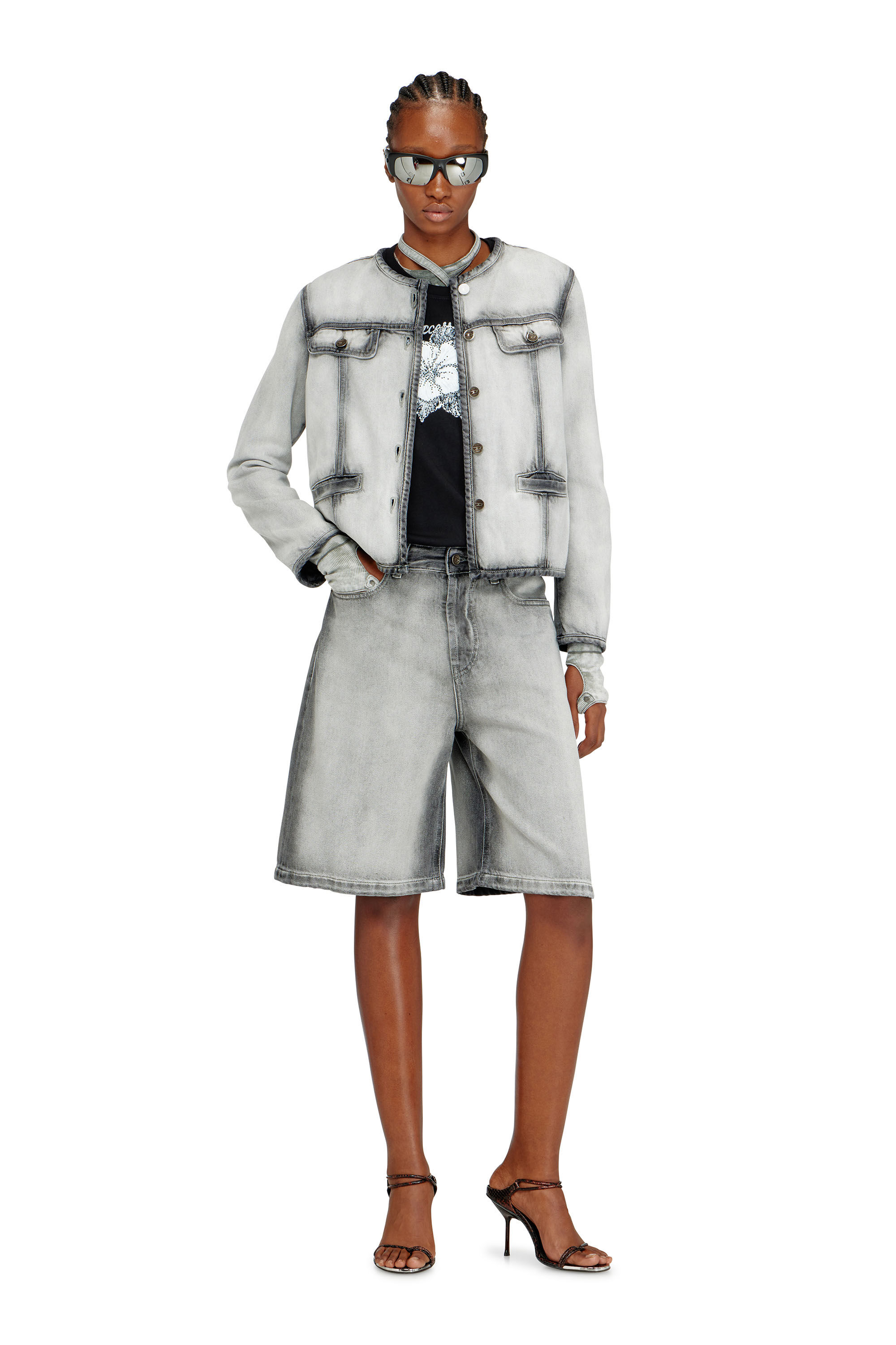 Diesel - DE-GRAFY-FSI, Woman's Jacket in soft skeleton denim in Grey - 1