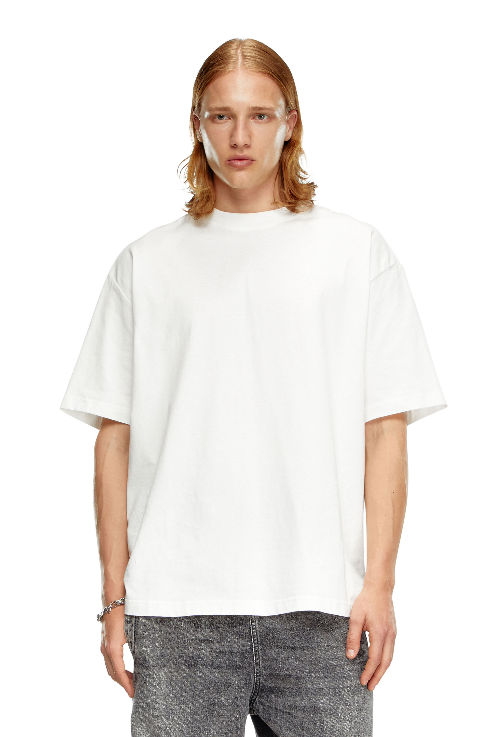 Men's oversized T-shirt with oval D embroidery | White | Diesel