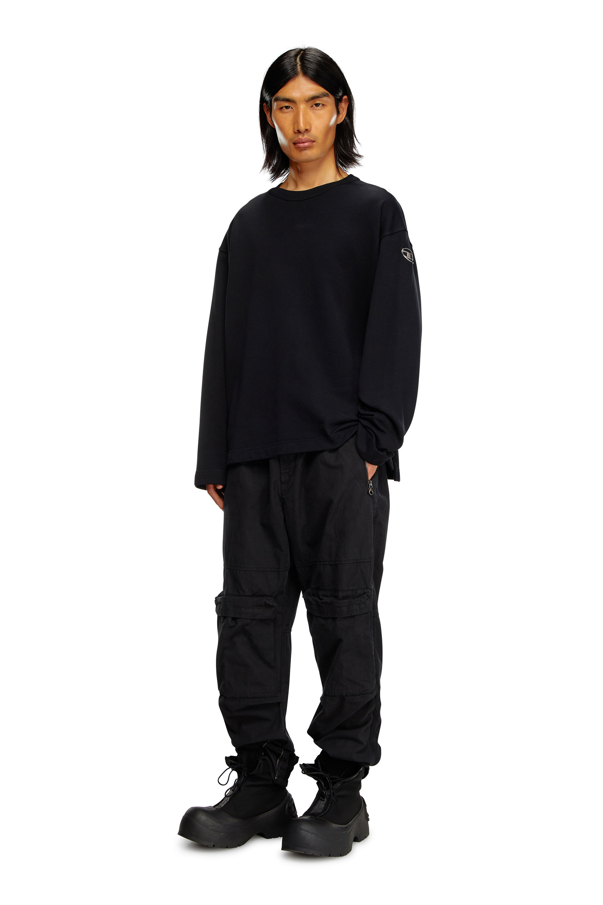 【美品】DIESEL S-Macsis-Od S-MACS-HOOD-OD Men: Oversized black hoodie metallic logo
