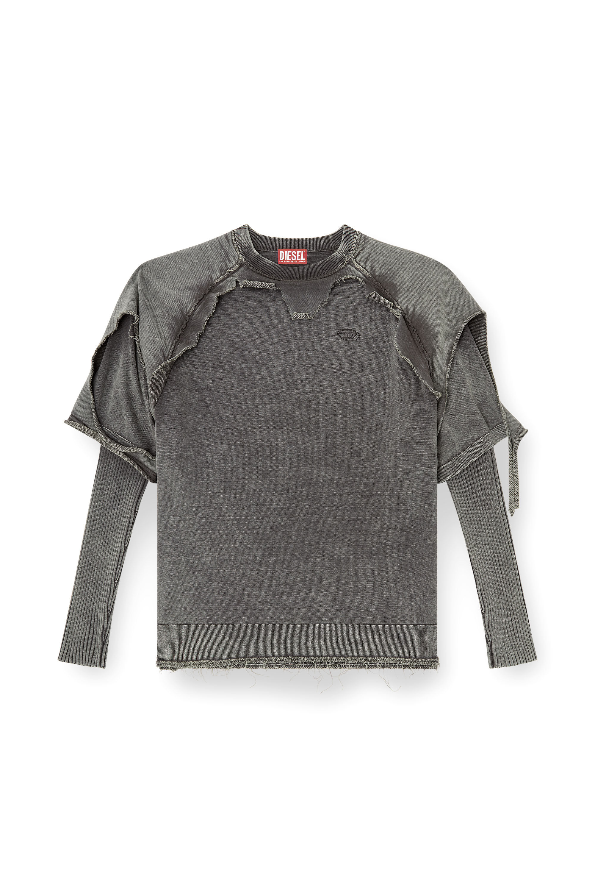 Diesel - K-PETRO, Man's Layered sweater with destroyed effect in Dark grey - 2