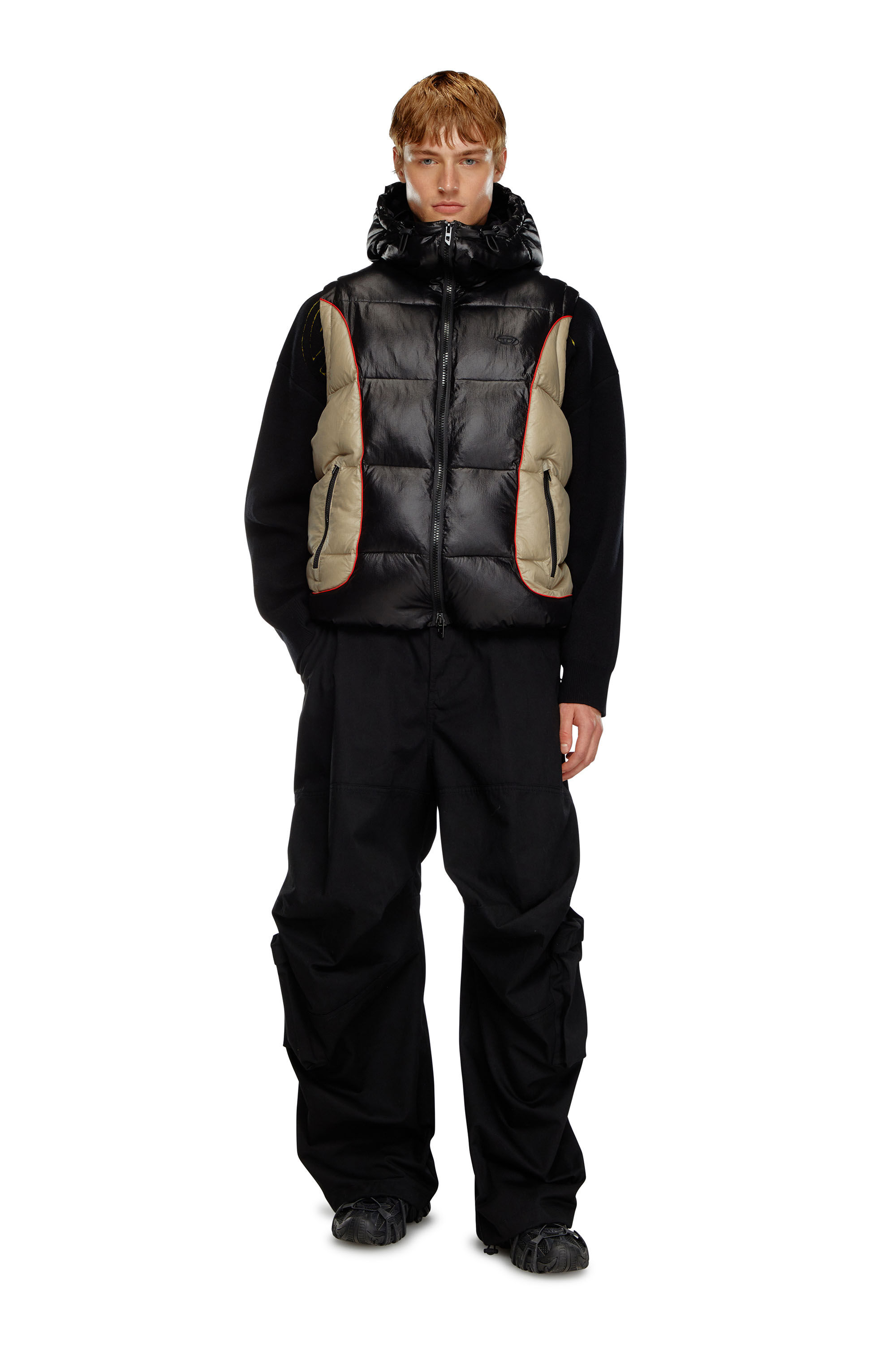 ジャケット・アウター DIESEL black hooded puffer down vest Diesel Hooded puffer vest in faded denim - Winter Jackets