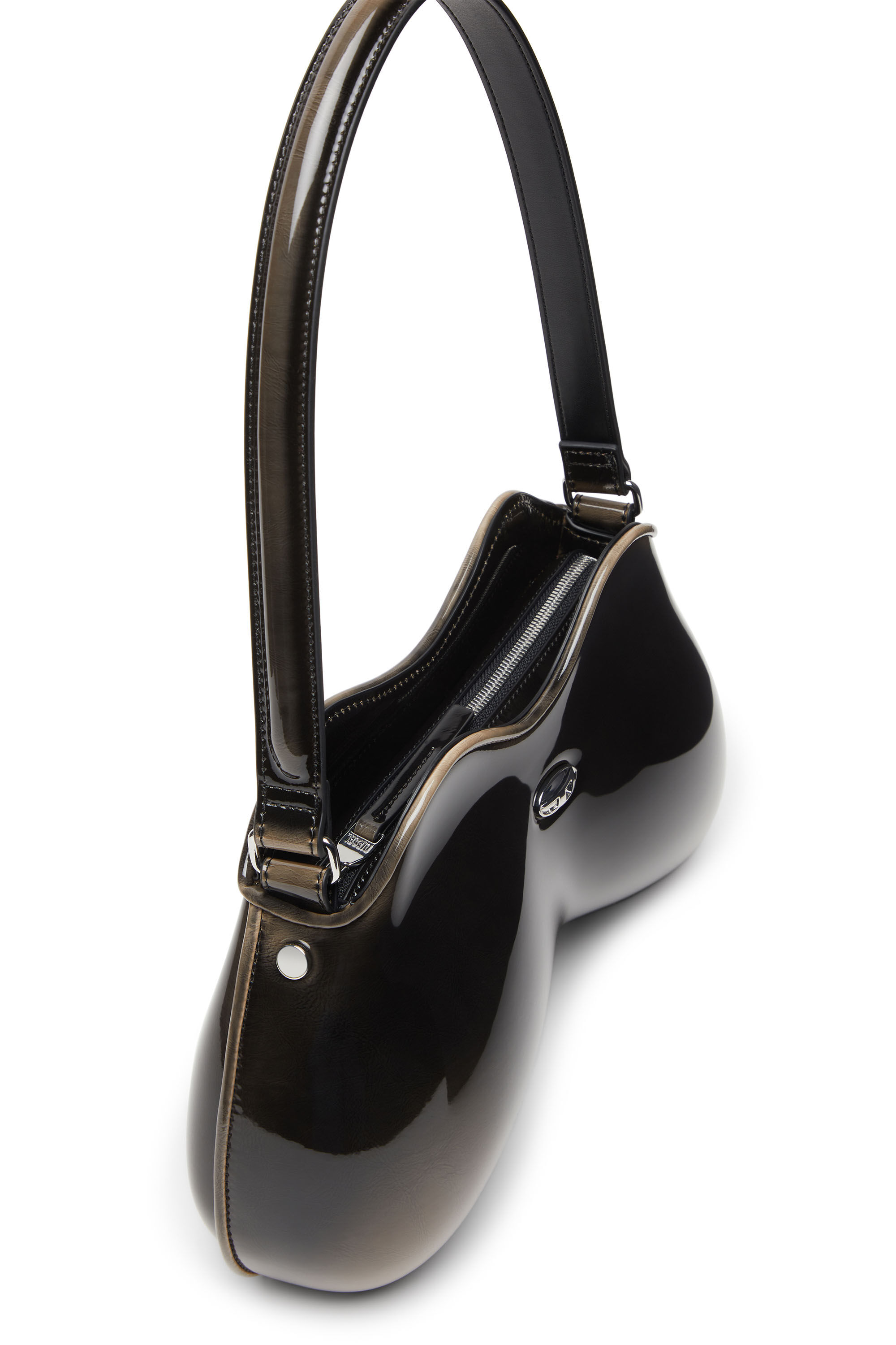 Women's Double-D-Rigid shoulder bag in dégradé glossy PU