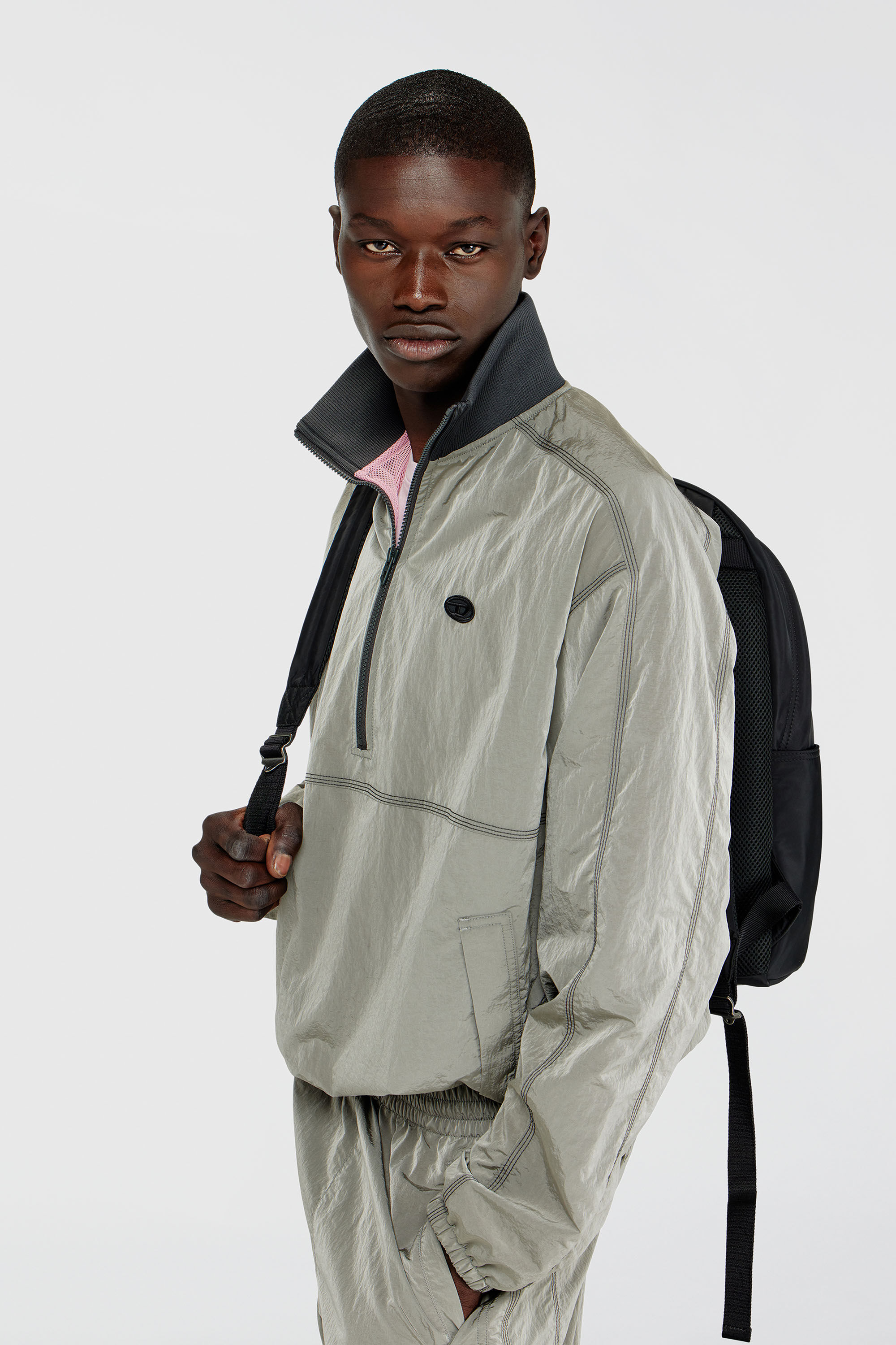 Diesel - J-ANOK, Man's Nylon jacket with crinkle effect in Light Grey - 5