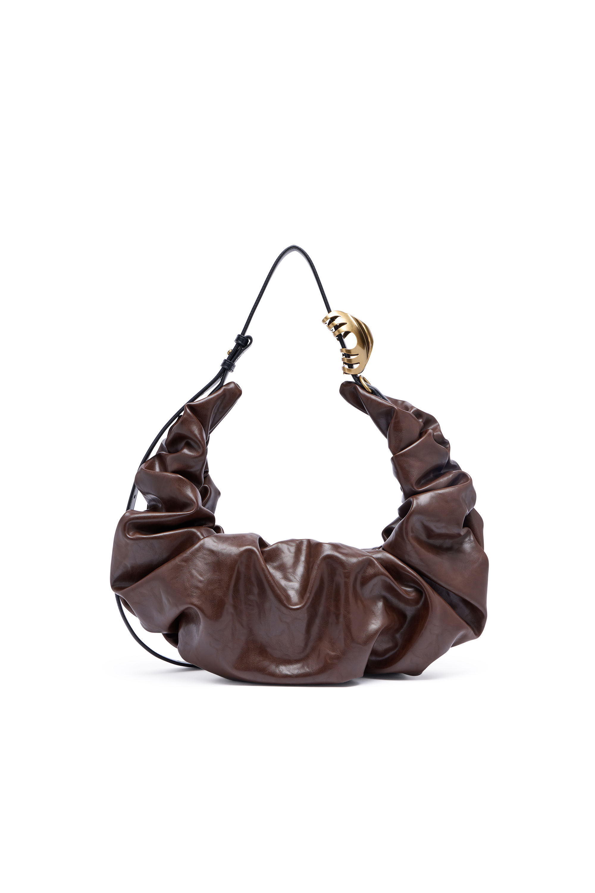 Diesel - GRAB-D HOBO L, Woman's Grab-D L-Large scrunched hobo bag in shiny PU in Brown - 2