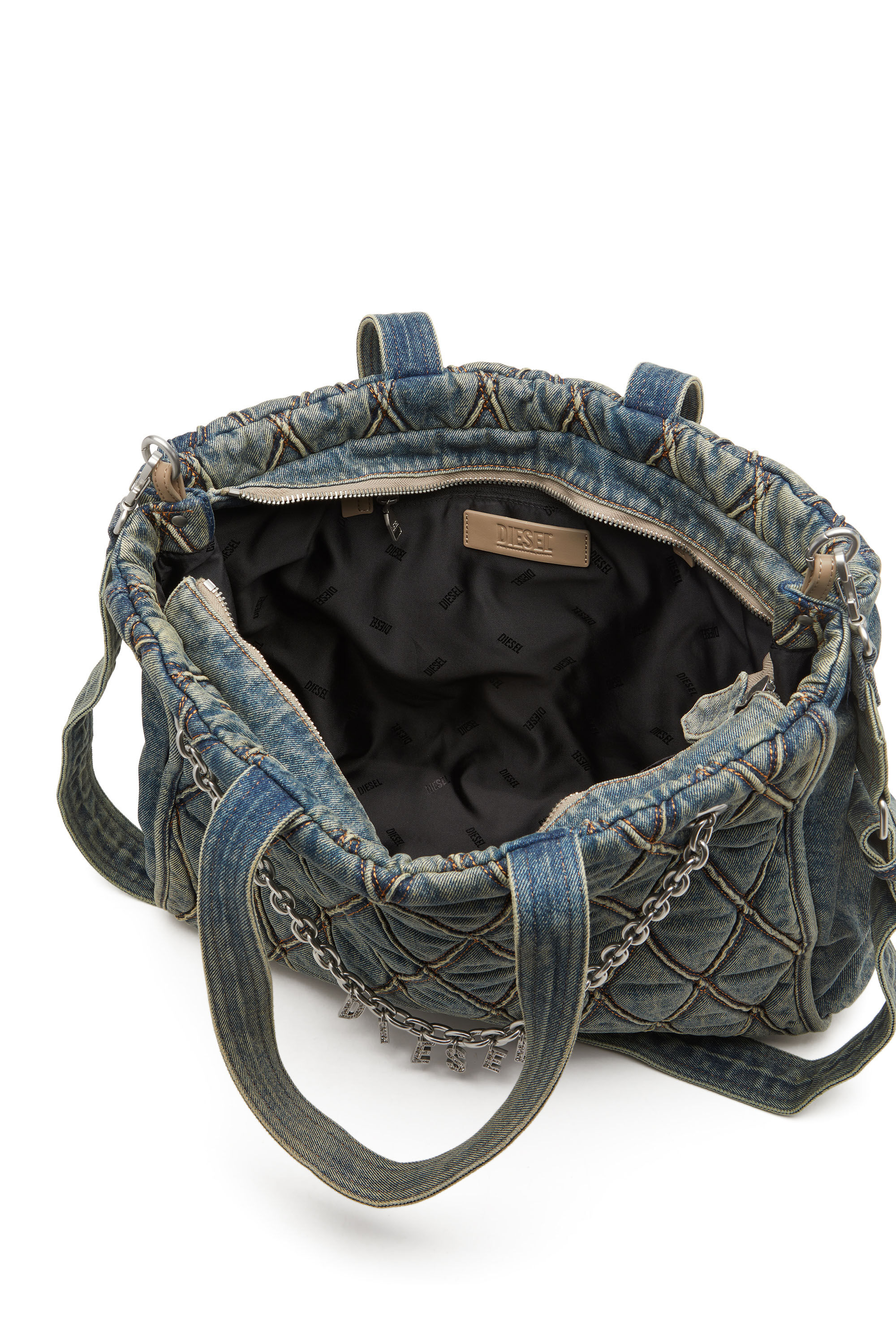 Women's Charm-D-Tote bag in Argyle quilted denim | Blue | Diesel