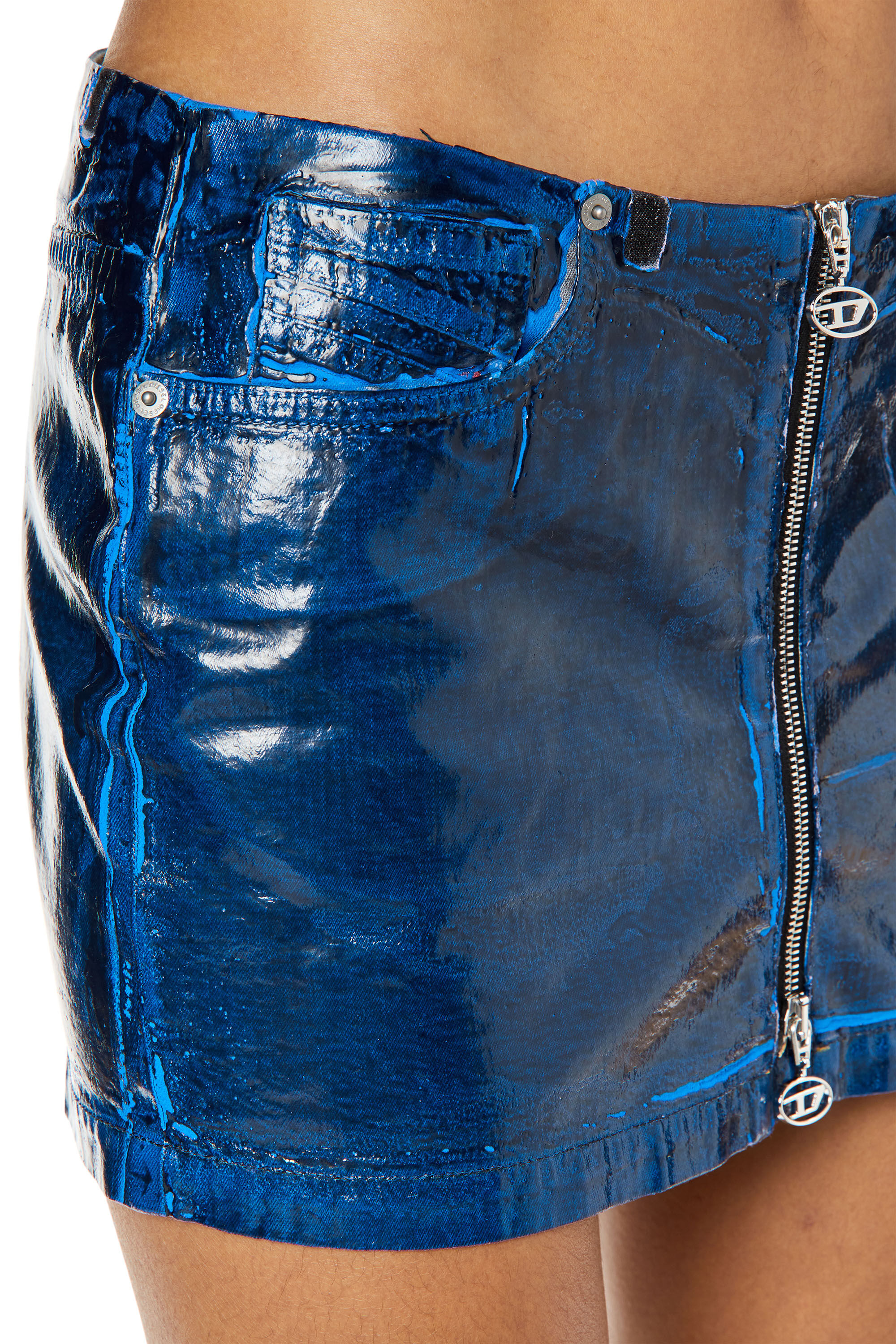Diesel - DE-RON-FSC1, Woman's Denim miniskirt with wet-effect coating in Dark Blue - 5