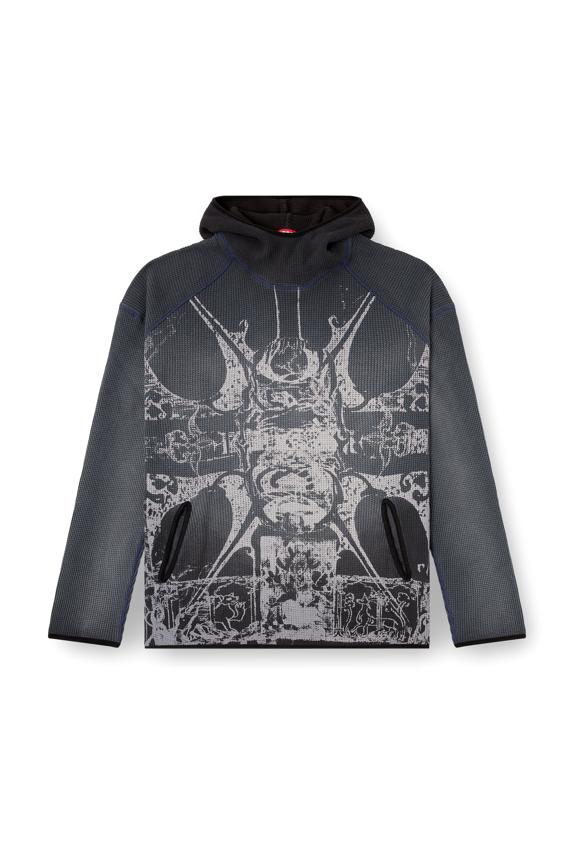 Diesel - S-WAF-HOOD-NEW, Man's Faded waffle hoodie with graphic print in Black - 2