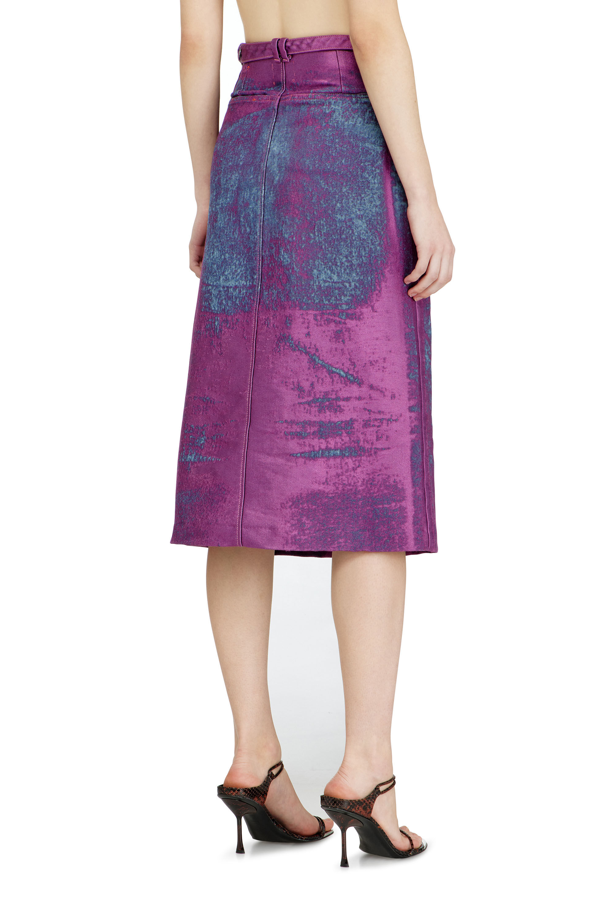 Diesel - DE-SIRA-FSI, Woman's Midi skirt in coloured satin denim in Violet - 4