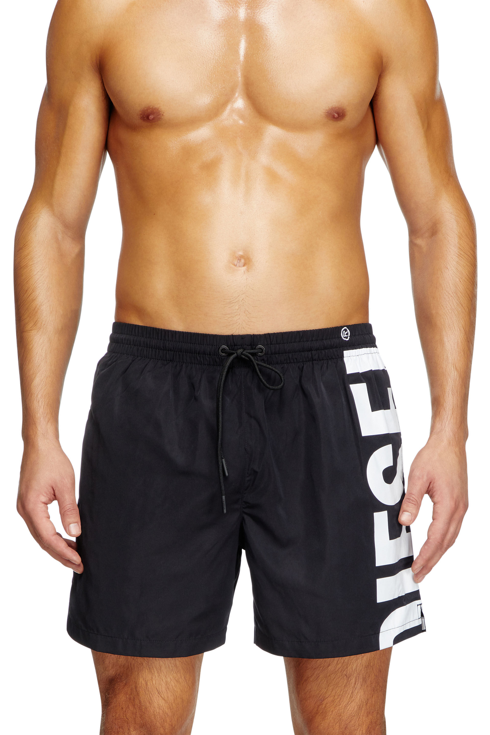 Diesel - RIO-41-D-CORE, Man's Mid-length swim shorts with maxi logo in Black/White - 1