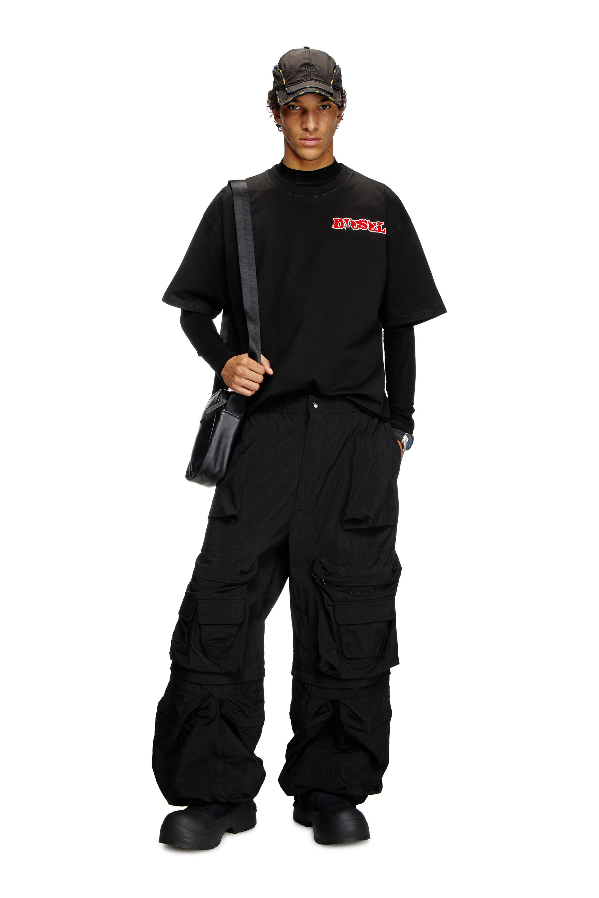 Diesel - T-BOXT-R20, Man's T-shirt with puffy flocked logo in Black - 1