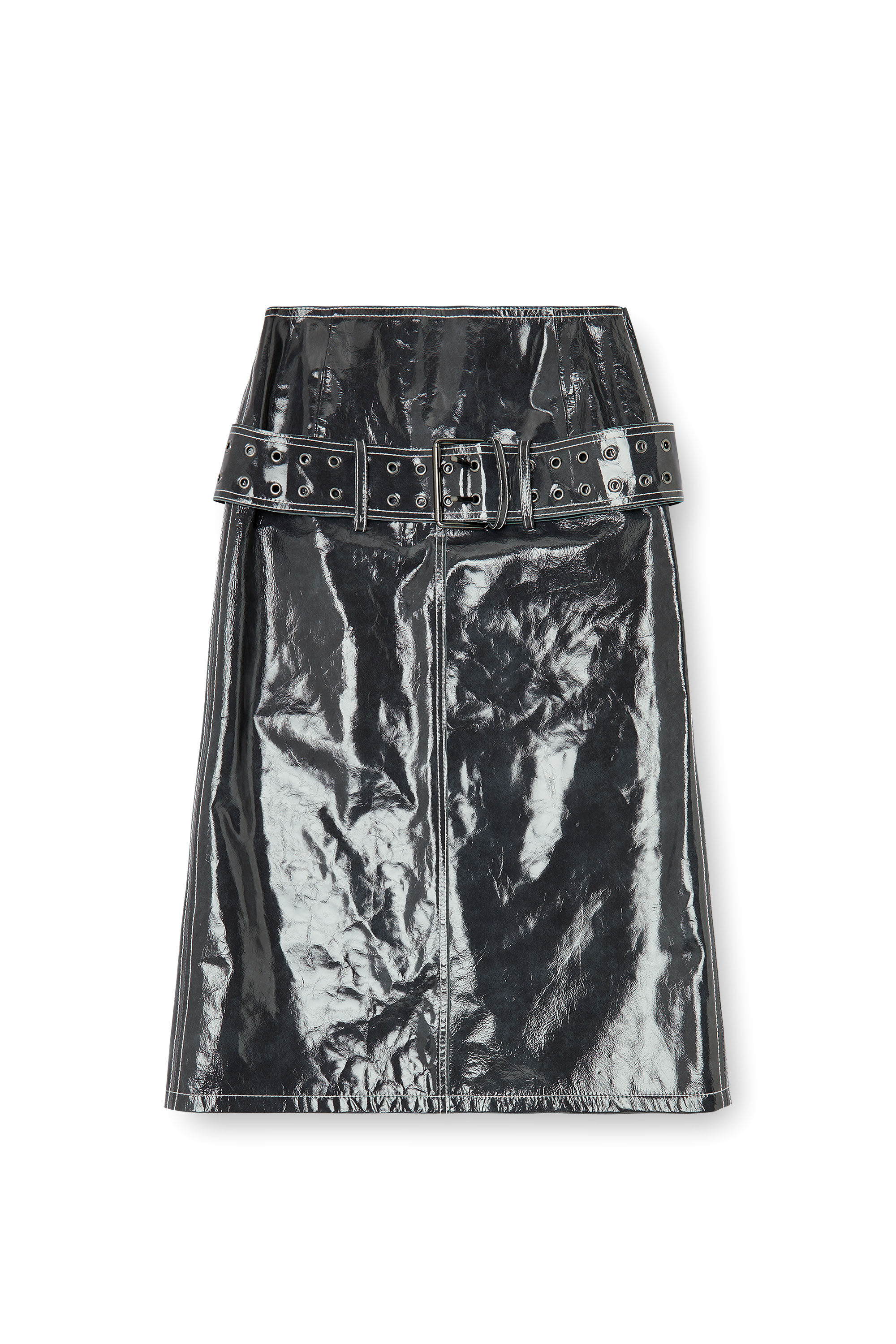 Diesel - L-ASCAR, Woman's Patent-leather midi skirt with belt in null - 2