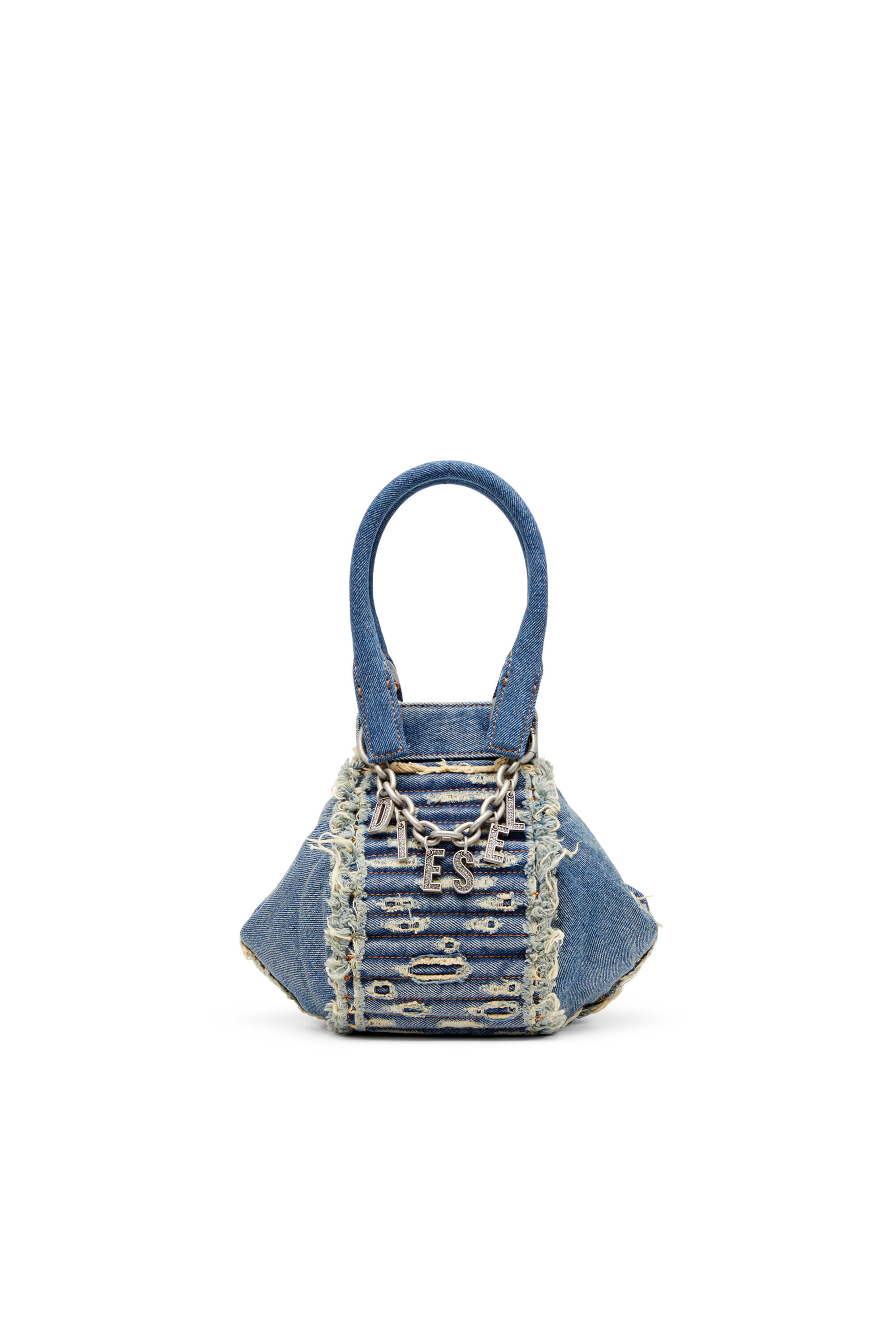 Diesel - D-VINA-XS, Woman's D-Vina-Xs-Handbag in distressed quilted denim in Blue - 2