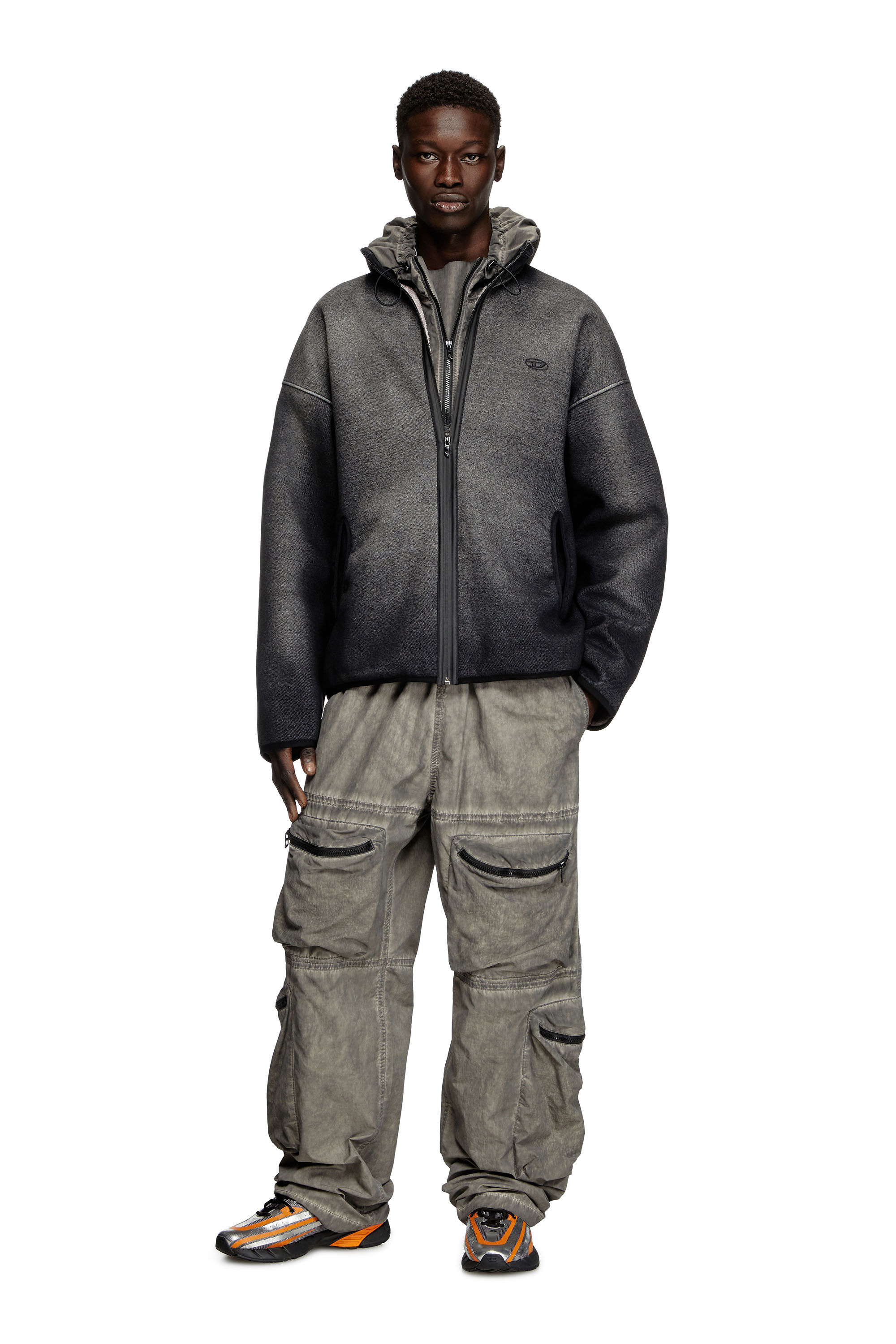 Diesel - S-BATY, Unisex's Zip-up sweatshirt in denim-effect jacquard in Black - 1