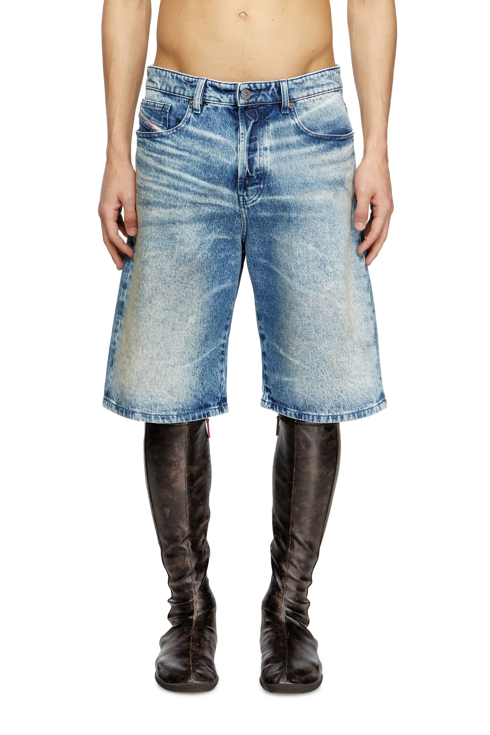 Diesel - D-RIXFORD-S, Man's Denim shorts with lyrics print in Medium blue - 3