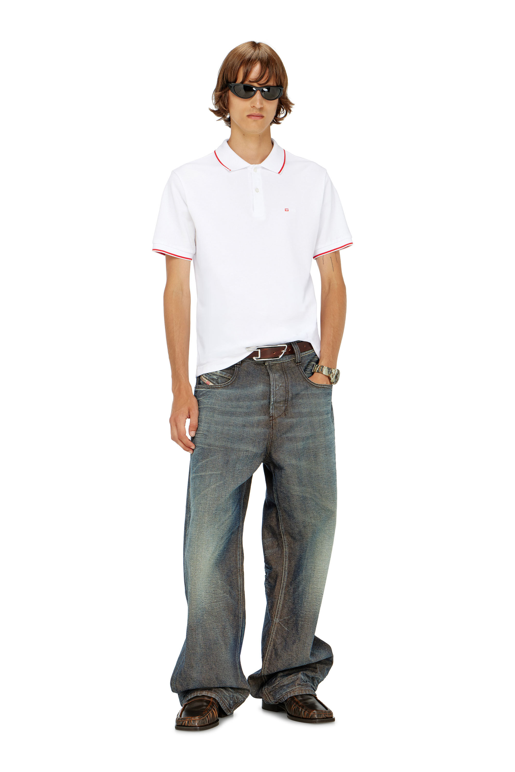 Diesel - T-FERRY-MICRODIV, Man's Polo shirt with micro Diesel embroidery in White - 1