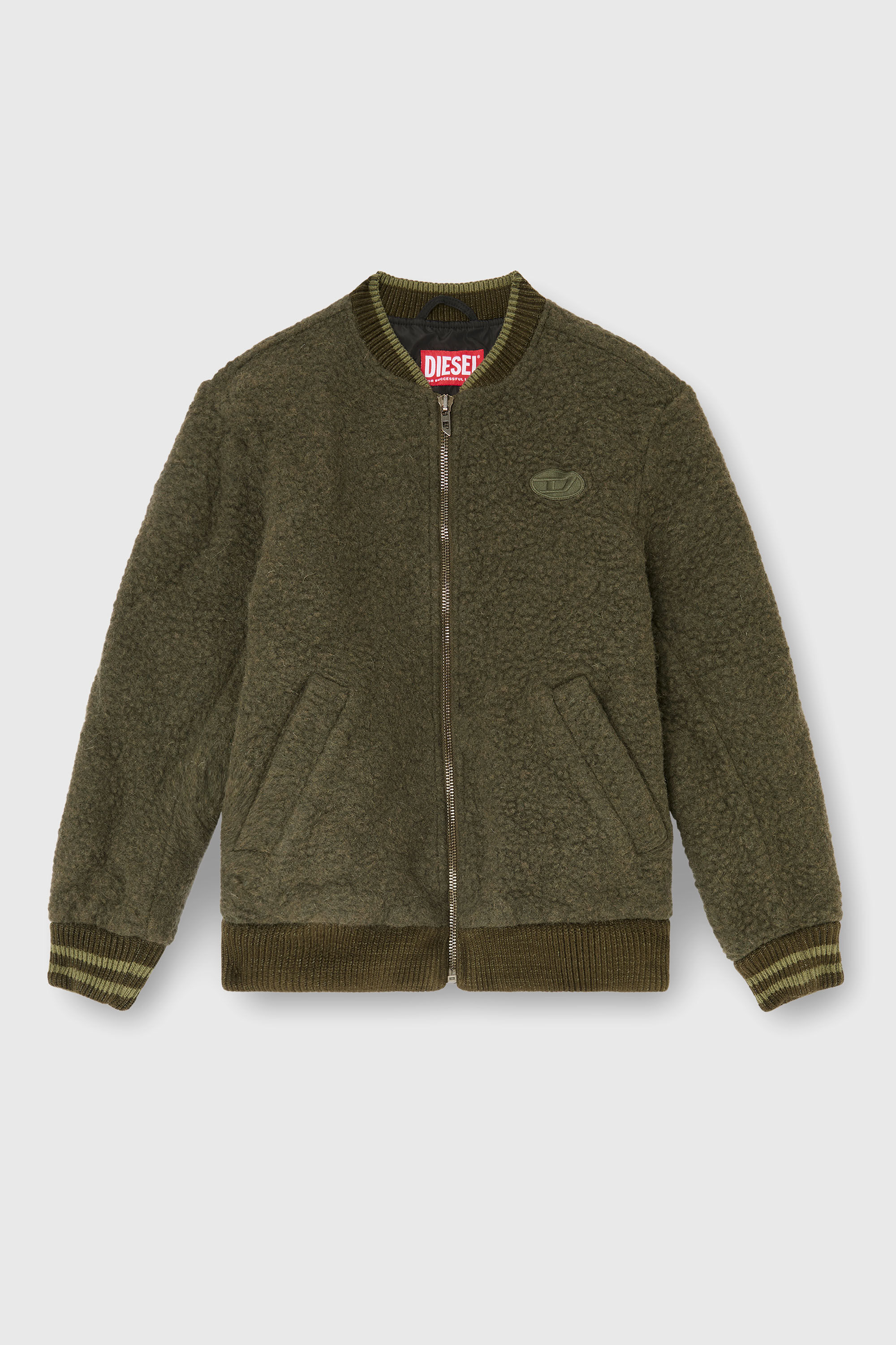 Diesel - S-REDS, Man's Whool mix bomber jacket with ribbed trims in Military Green - 2