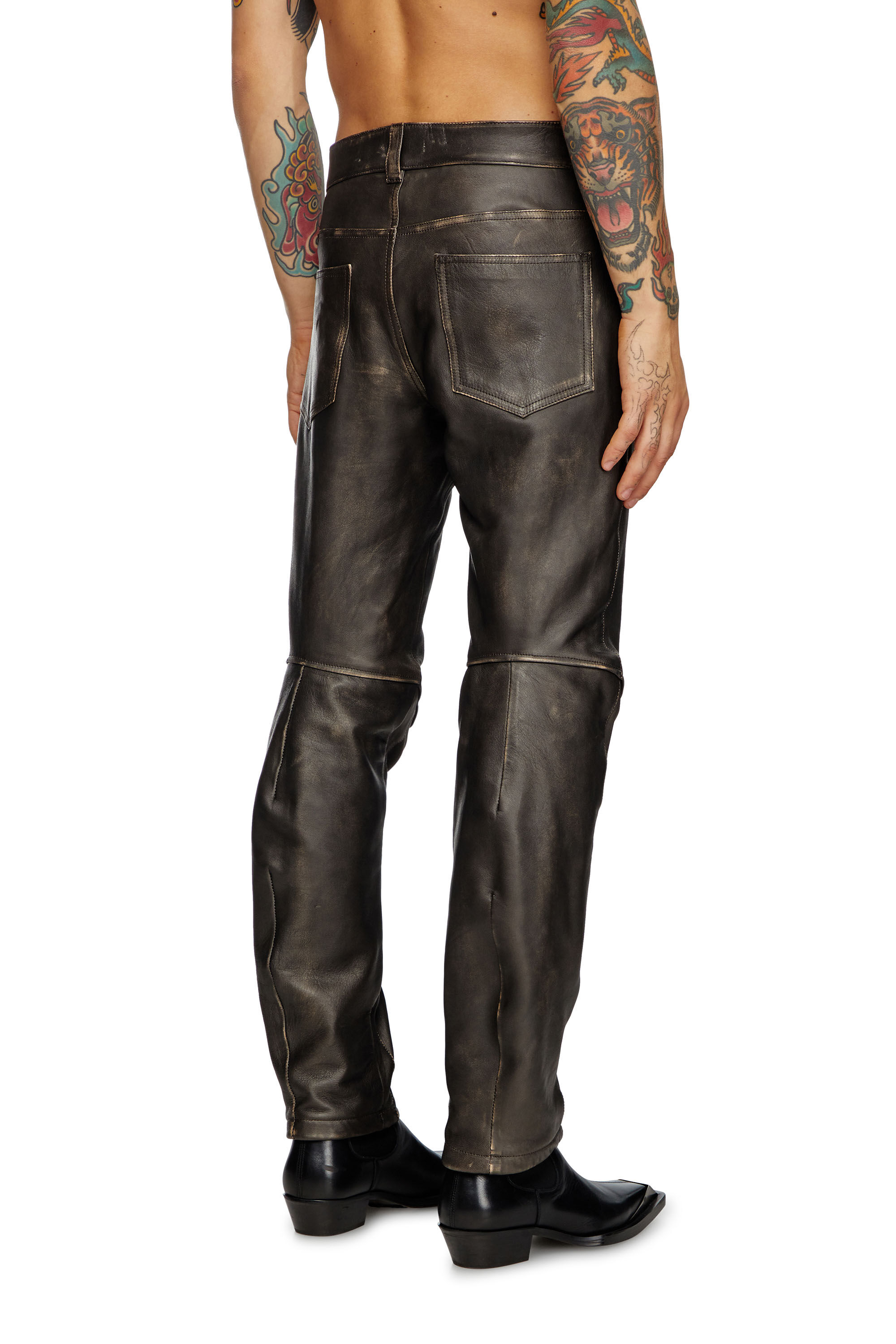 Men s Distressed leather pants Black Diesel
