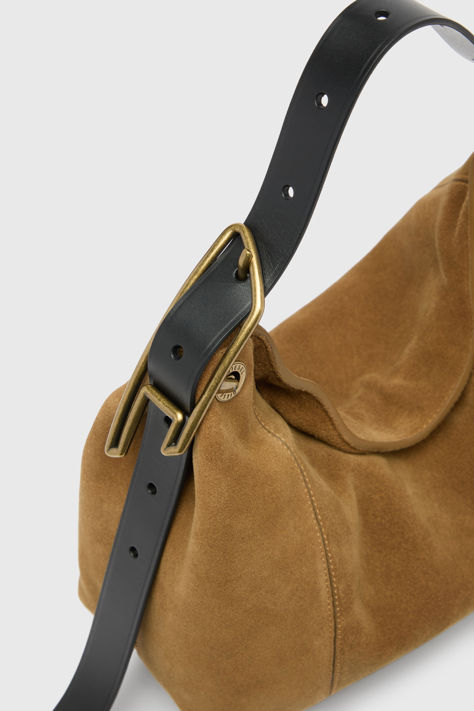 Diesel - D-LINE HOBO S, Woman's D-Line-Shoulder bag in waxed suede in Light Brown - 5