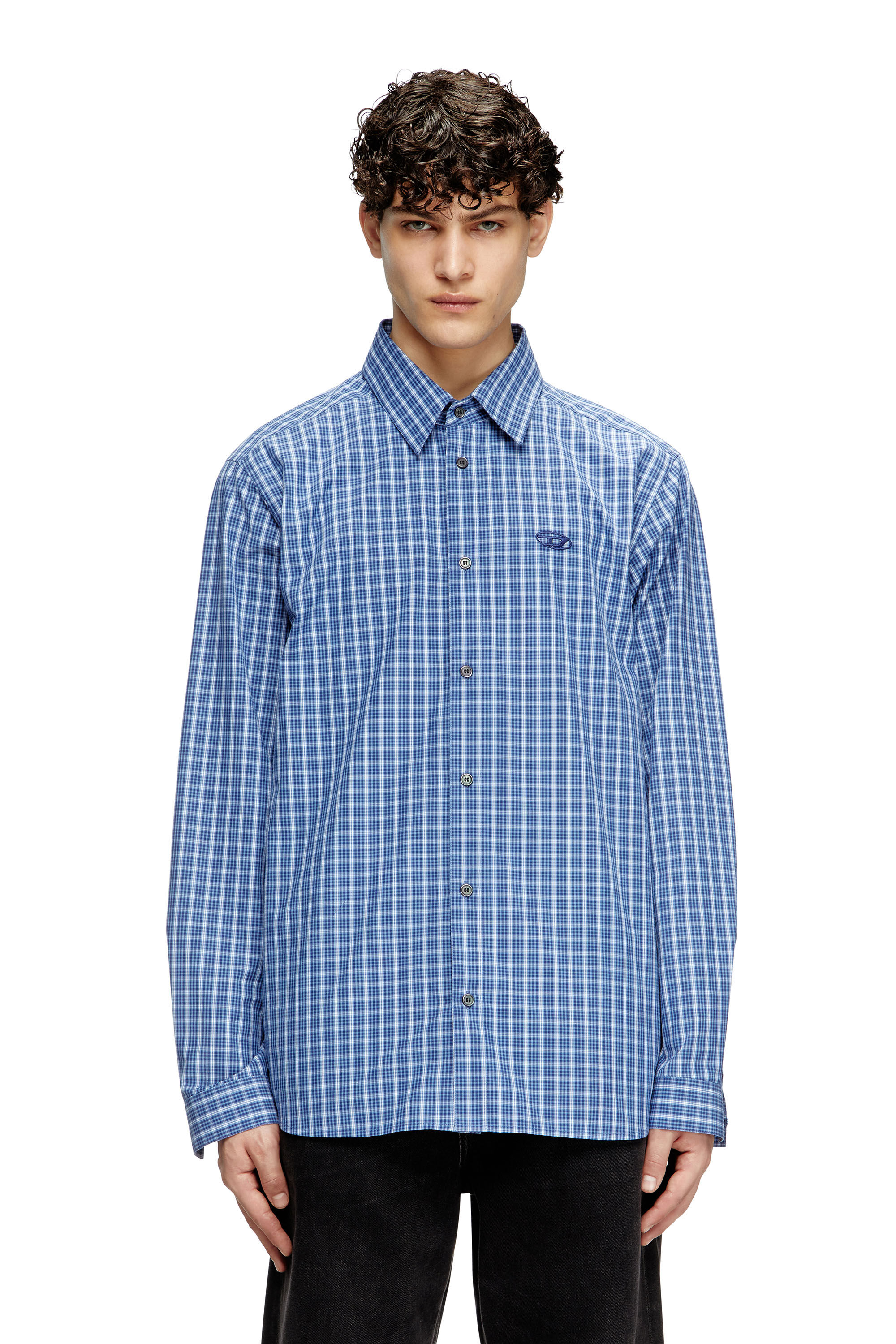 Diesel - S-SIMPLY-DLBV, Man's Checked shirt with Oval D embroidery in Blue - 2
