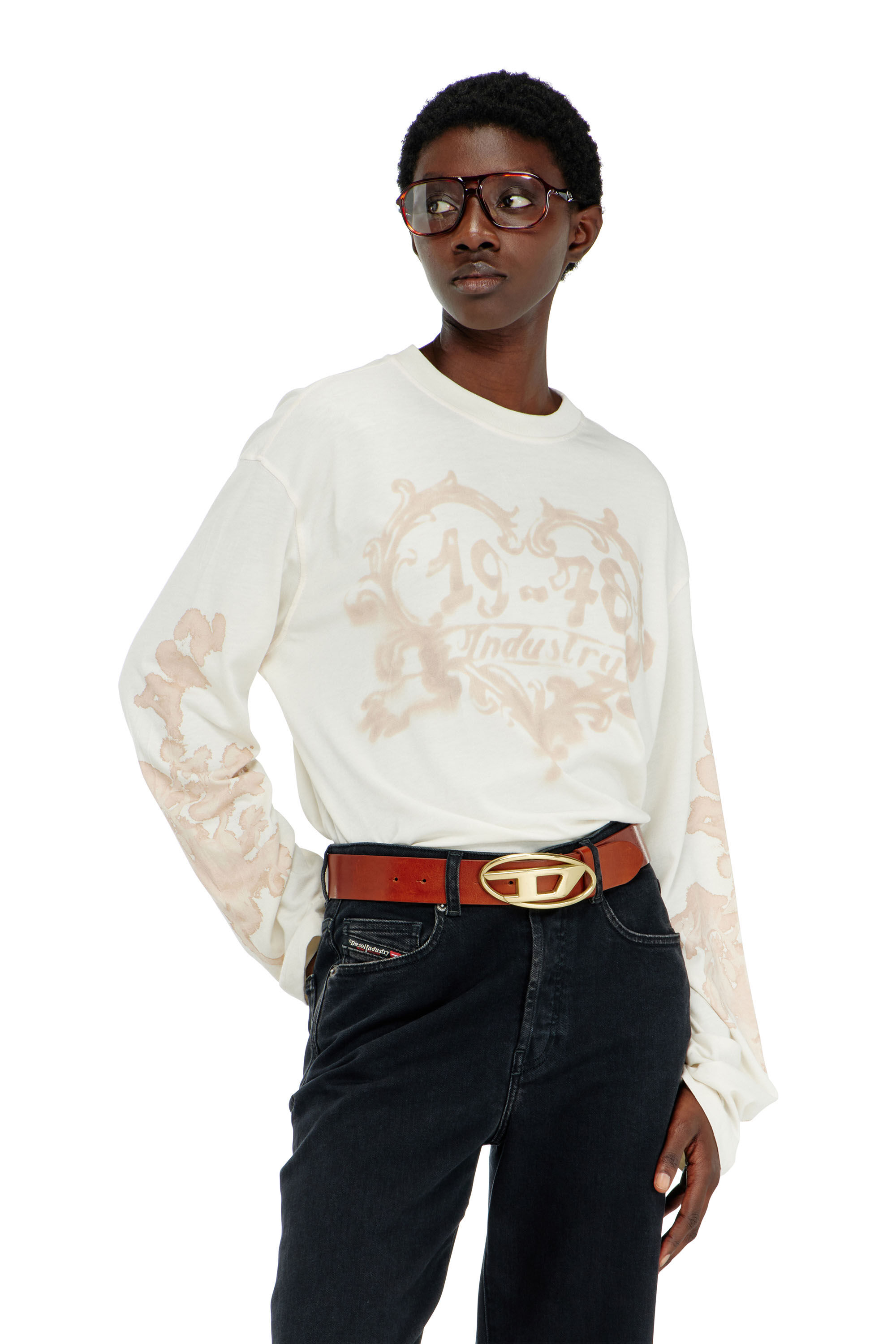 Diesel - T-HILARY-LS-AA1, Woman's Cotton long-sleeve T-shirt with graphic print in White/Pink - 3