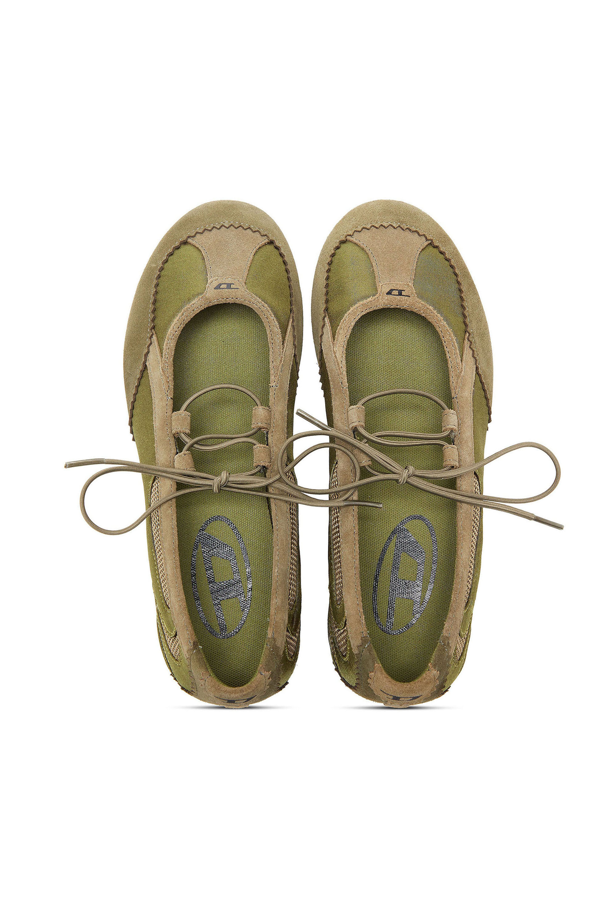 Diesel - D-MILE BALLERINA LACE UP II W, Woman's D-Mile - Lace-up ballerina flats in leather and mesh in Military Green - 4