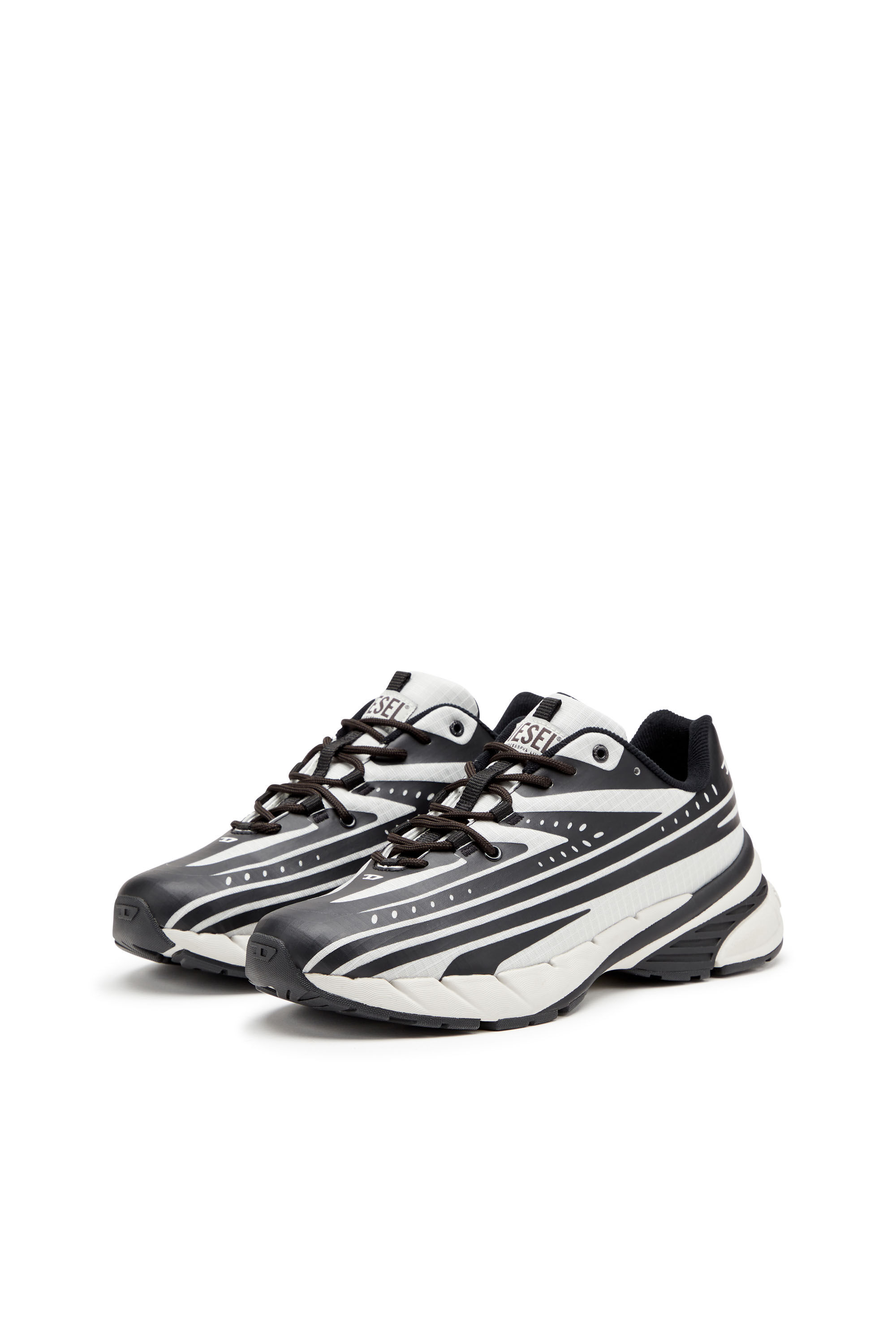 Diesel - D-AIRSPEED LOW, Man's D-Airspeed Low-Striped sneakers in coated ripstop in Black/Grey - 8