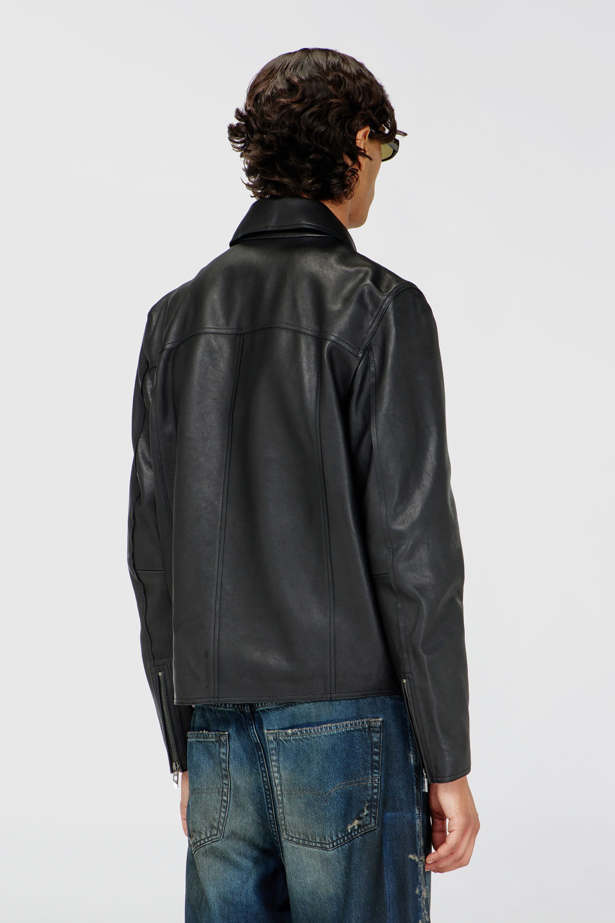 Diesel - L-KORN-A, Man's Leather jacket with embossed Oval D in Black - 4