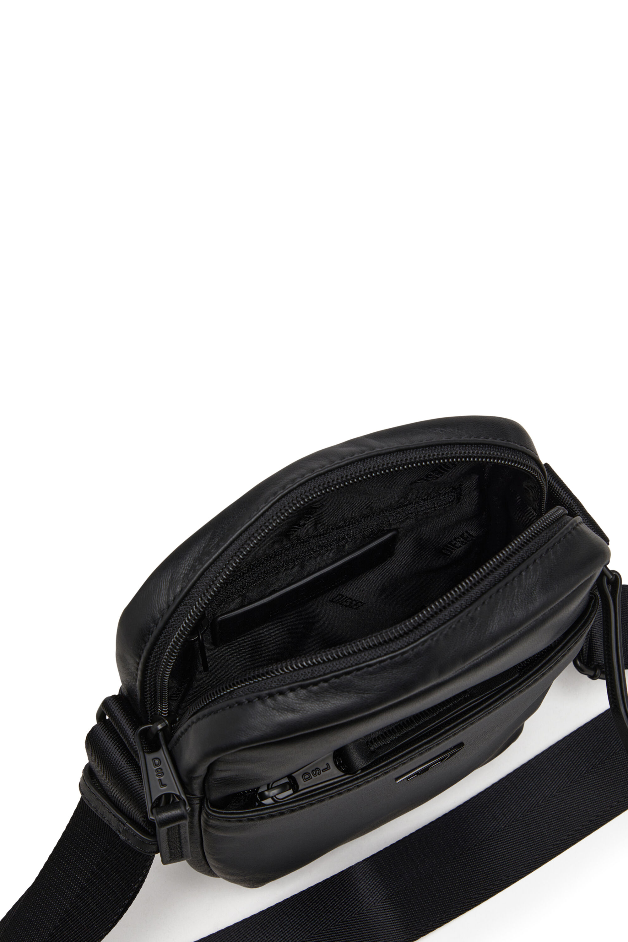 Men's Rave-Leather crossbody bag with tonal metal D | Black | Diesel