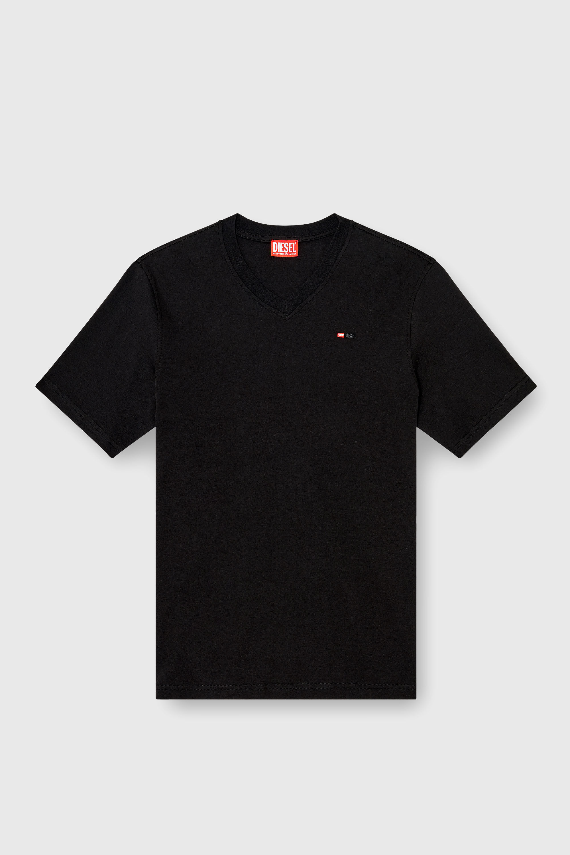 Diesel - T-ADJUST-V-MICRODIV, Man's V-neck T-shirt with micro logo embroidery in Black/Red - 2