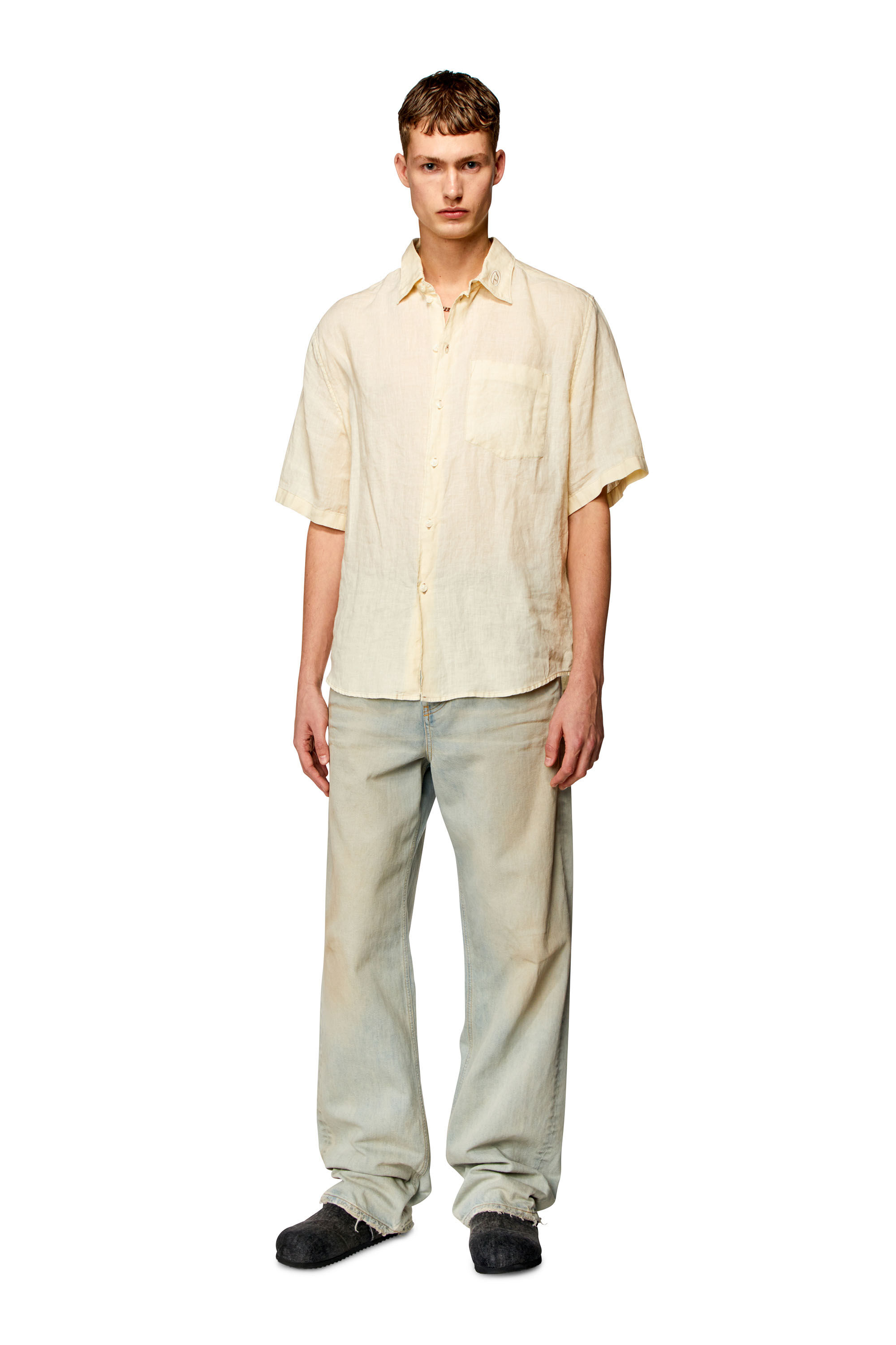 Diesel - S-EMIL-SHORT, Man Short-sleeve linen shirt in Beige - Image 1