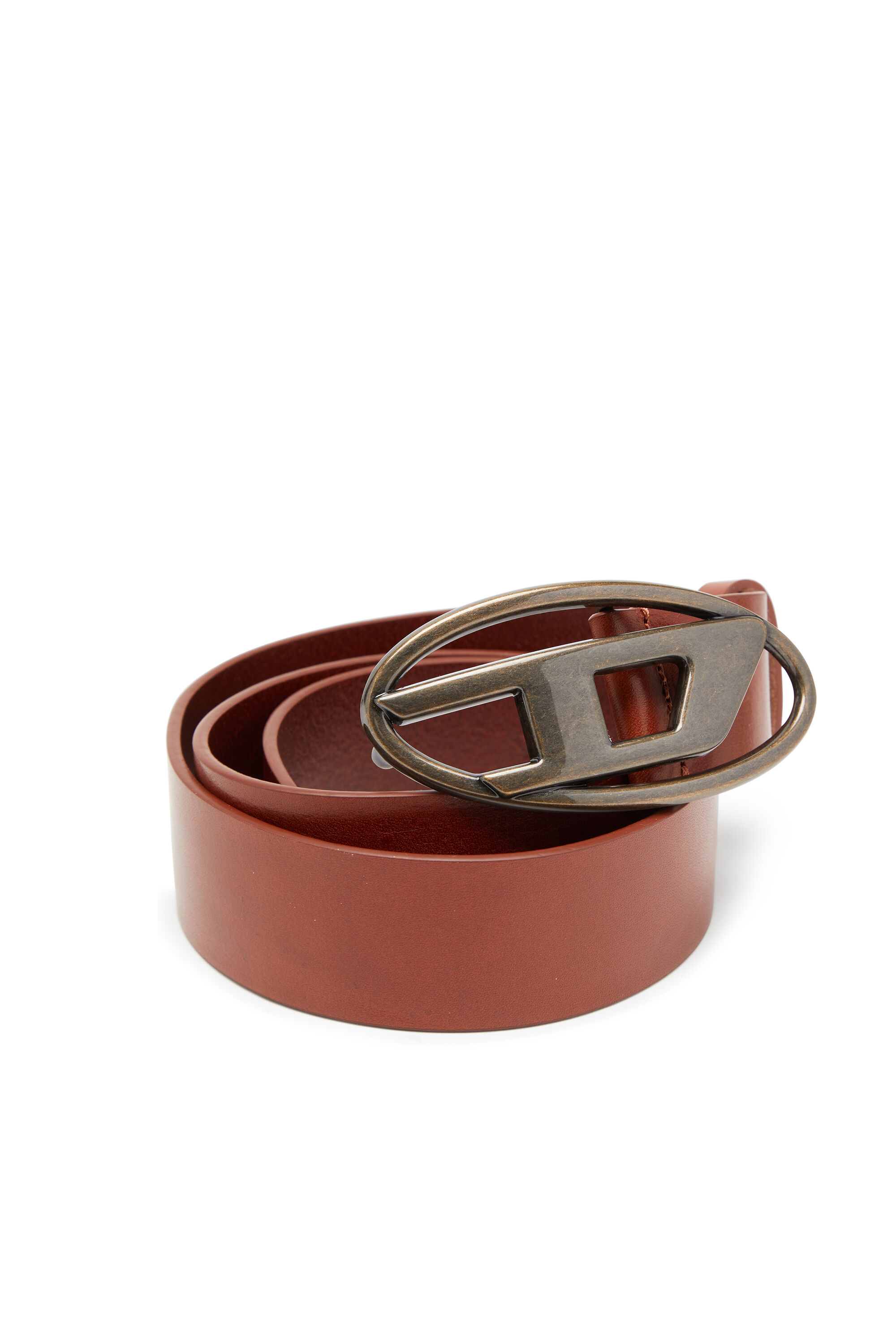 Diesel - B-1DR, Man's 3.9cm leather belt with D buckle in Brown - 3